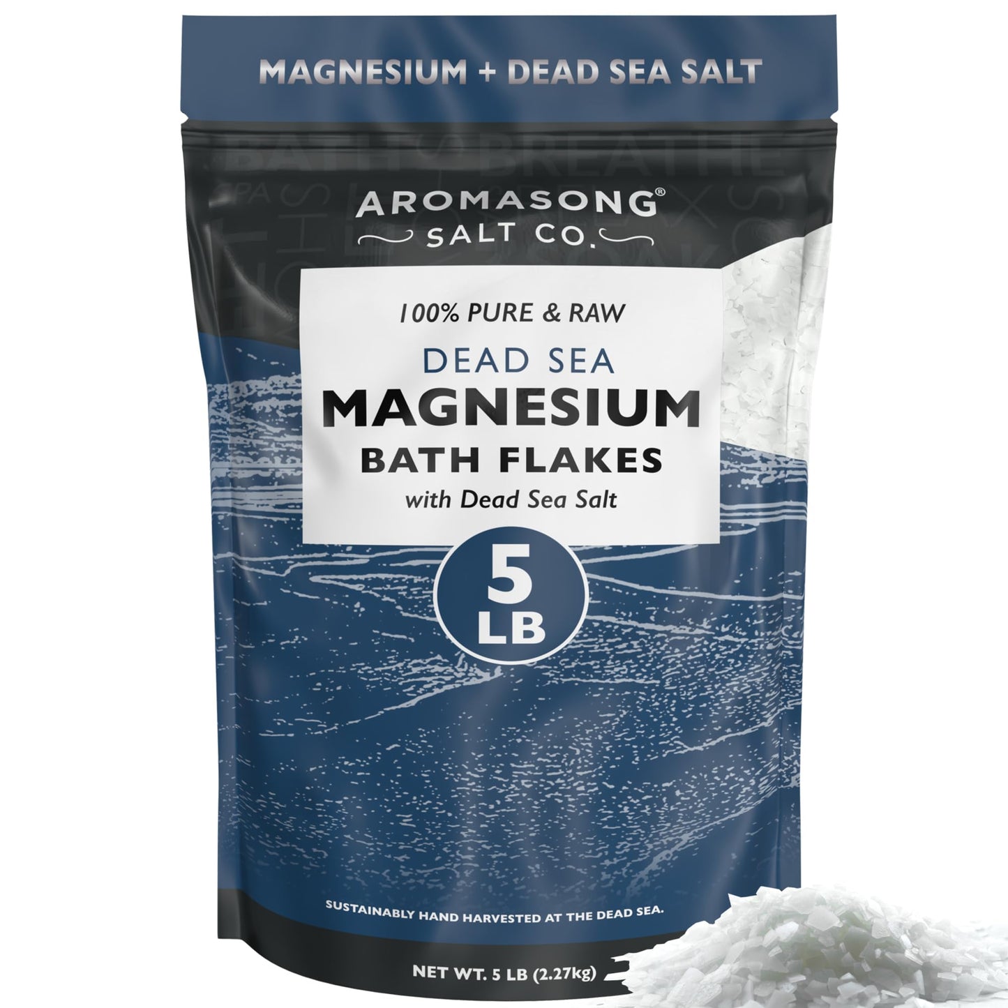 Aromasong Raw Magnesium Flakes for Bath + Dead Sea Salt – 5 lb Resealable Pack