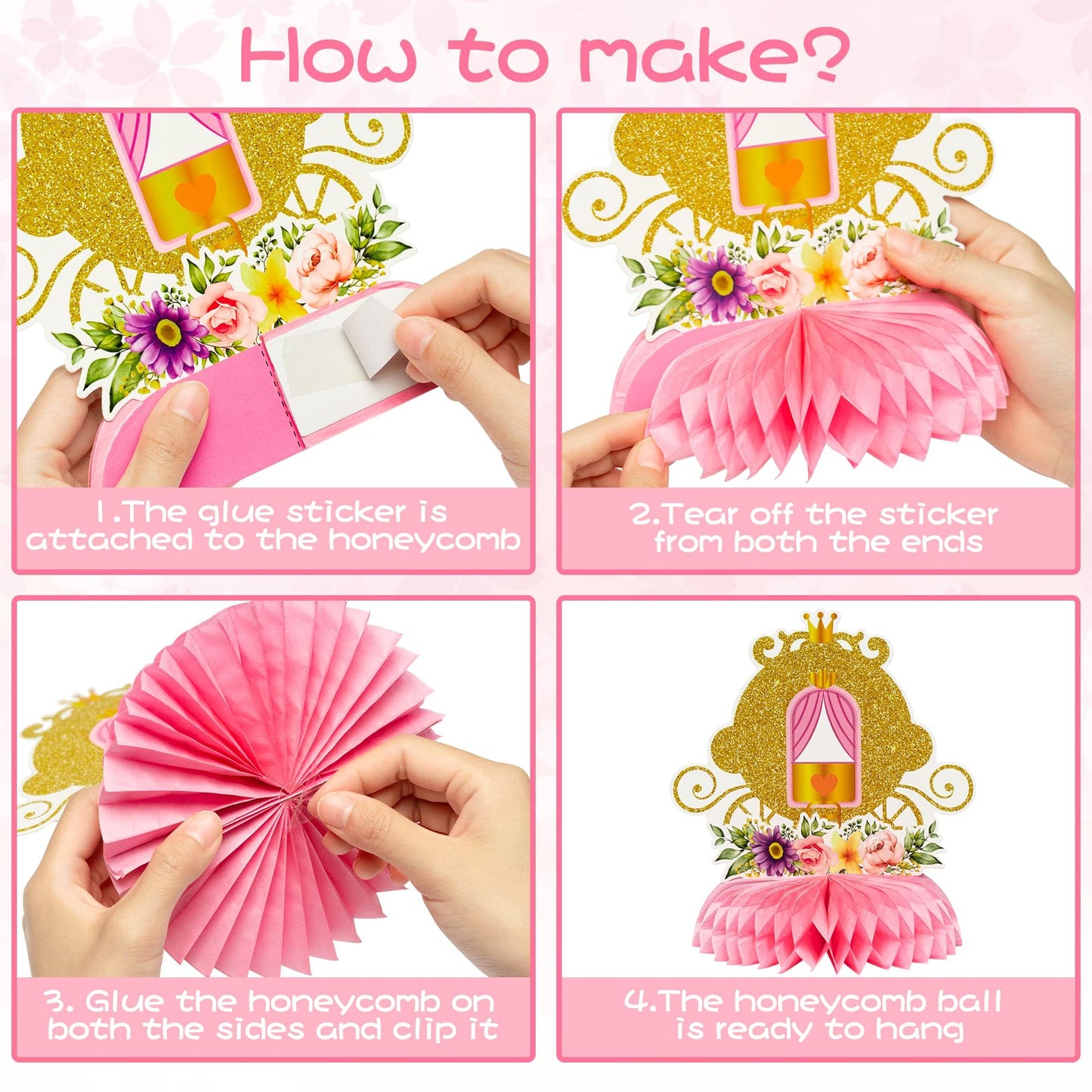 ArowlWesh 12Pcs Floral Princess Honeycomb Centerpieces – Pink & Gold Castle Theme Party Decor