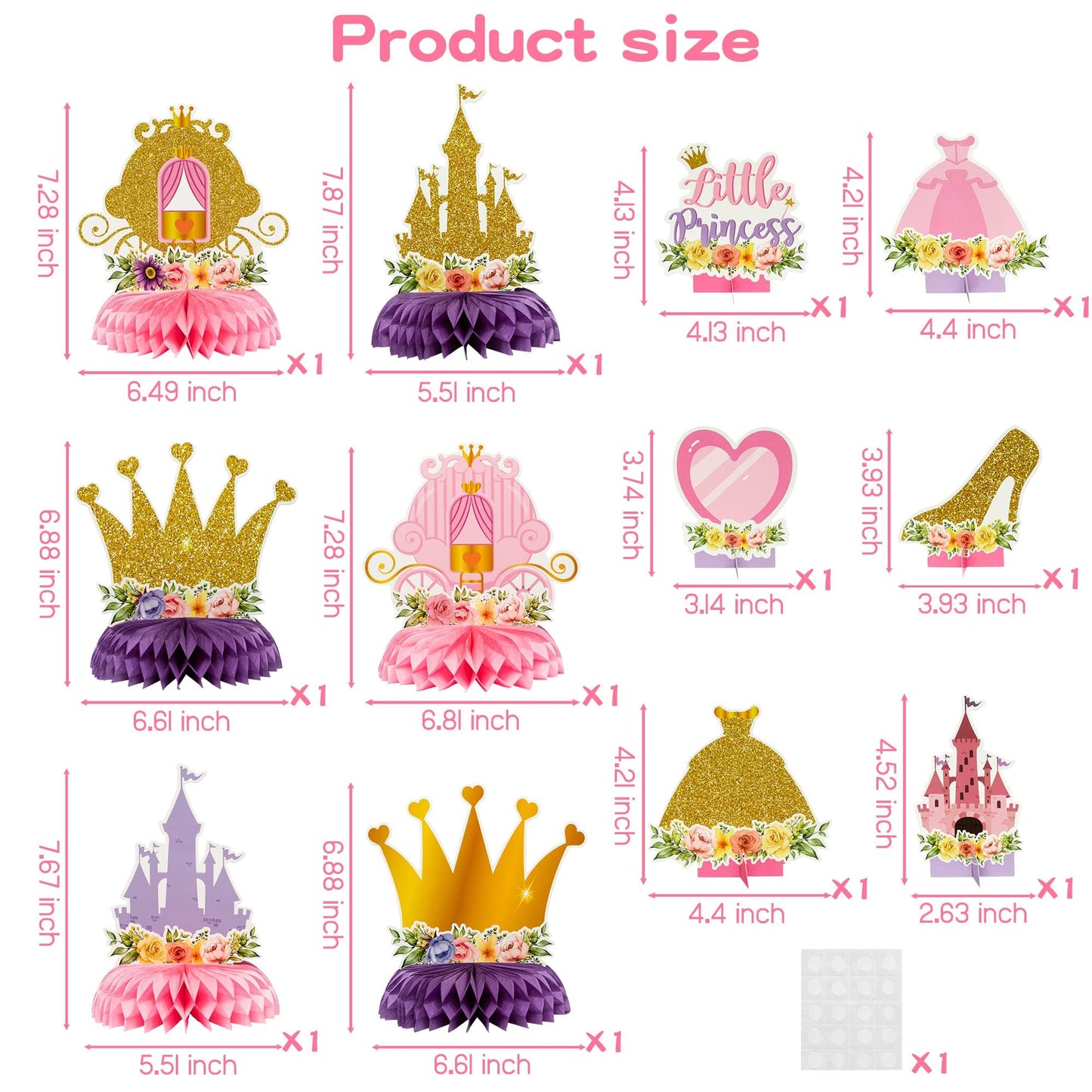 ArowlWesh 12Pcs Floral Princess Honeycomb Centerpieces – Pink & Gold Castle Theme Party Decor