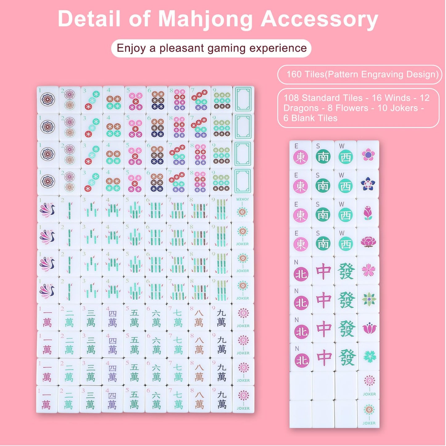 Arrowbash American Mahjong Set - 160 Tiles - 1.2-inch Hand-Carved Pattern