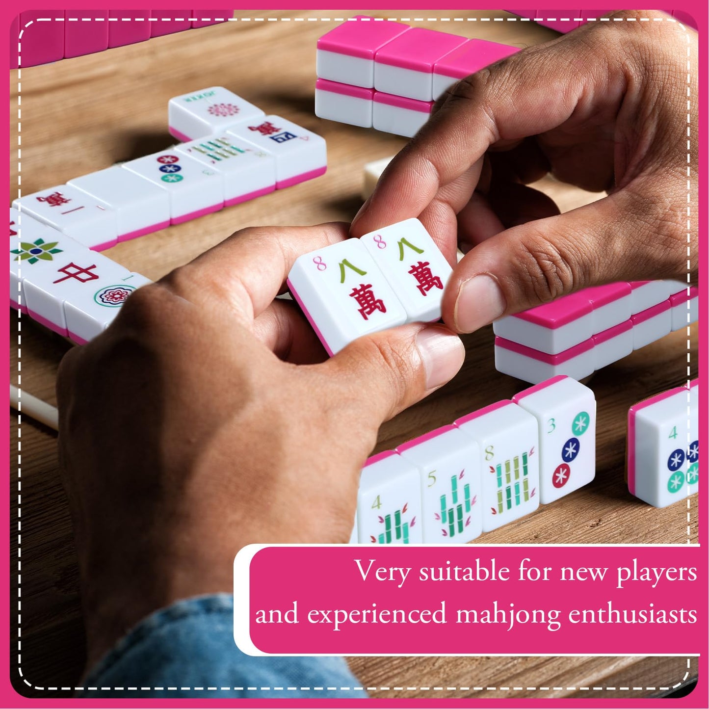 Arrowbash American Mahjong Set — 160 Tiles, 1.2-Inch Hand Carved Pattern, Rose Red
