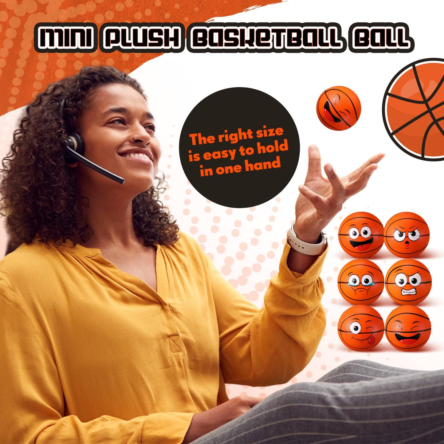 Arrowbash 24 Pcs 2.5'' Face Basketball Stress Balls – Mini Squeeze Foam Toys for Stress Relief, Gifts & Party Favors