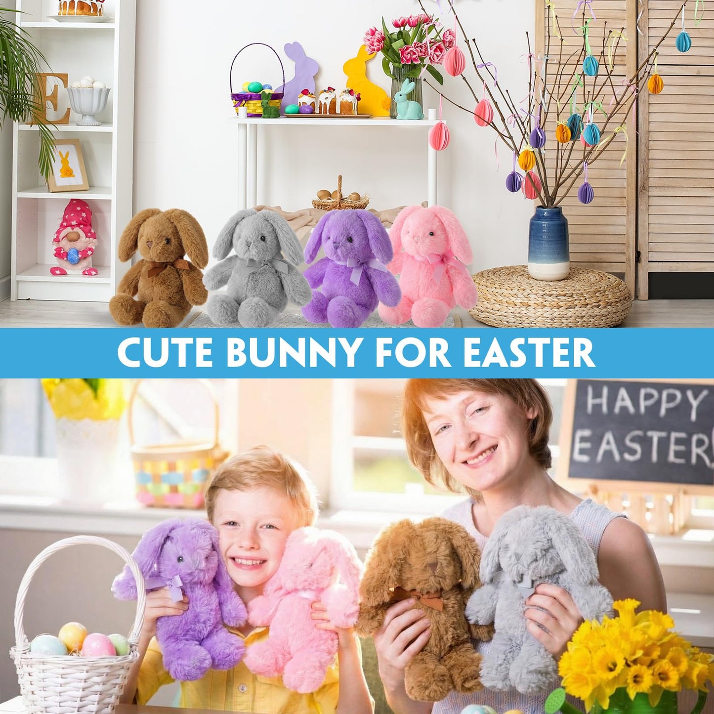 Arrowbash 10-Pack 12-Inch Plush Easter Bunnies — Soft Colorful Gift Set