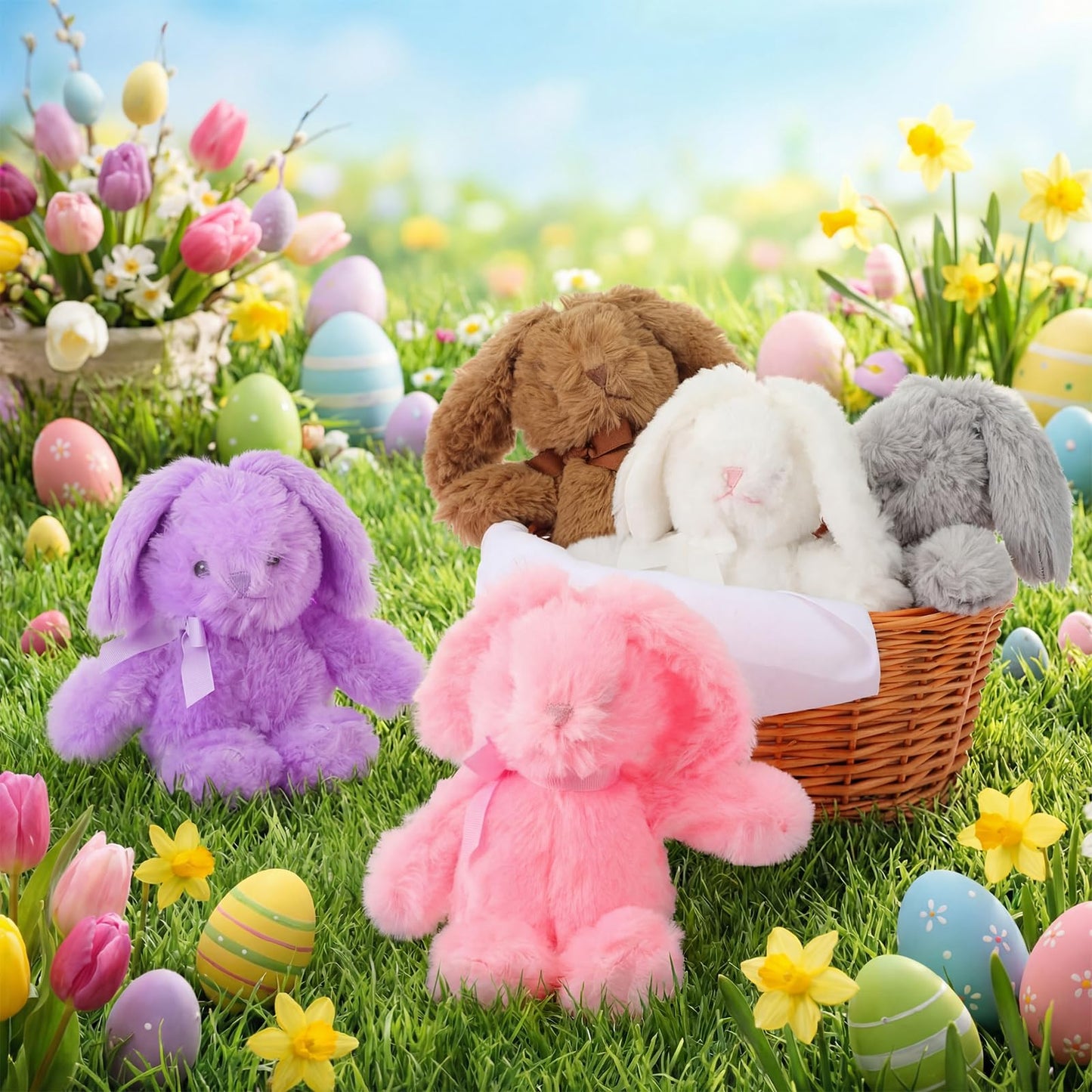Arrowbash 10-Pack 12-Inch Plush Easter Bunnies — Soft Colorful Gift Set