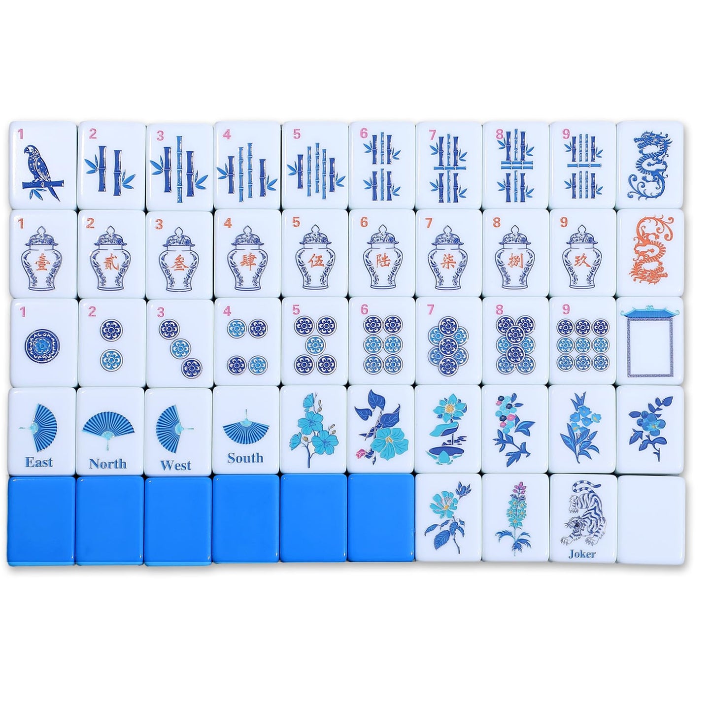 Arrowbash Christmas 160-Piece Chinoiserie Mahjong Tile Set | Melamine, Blue Back