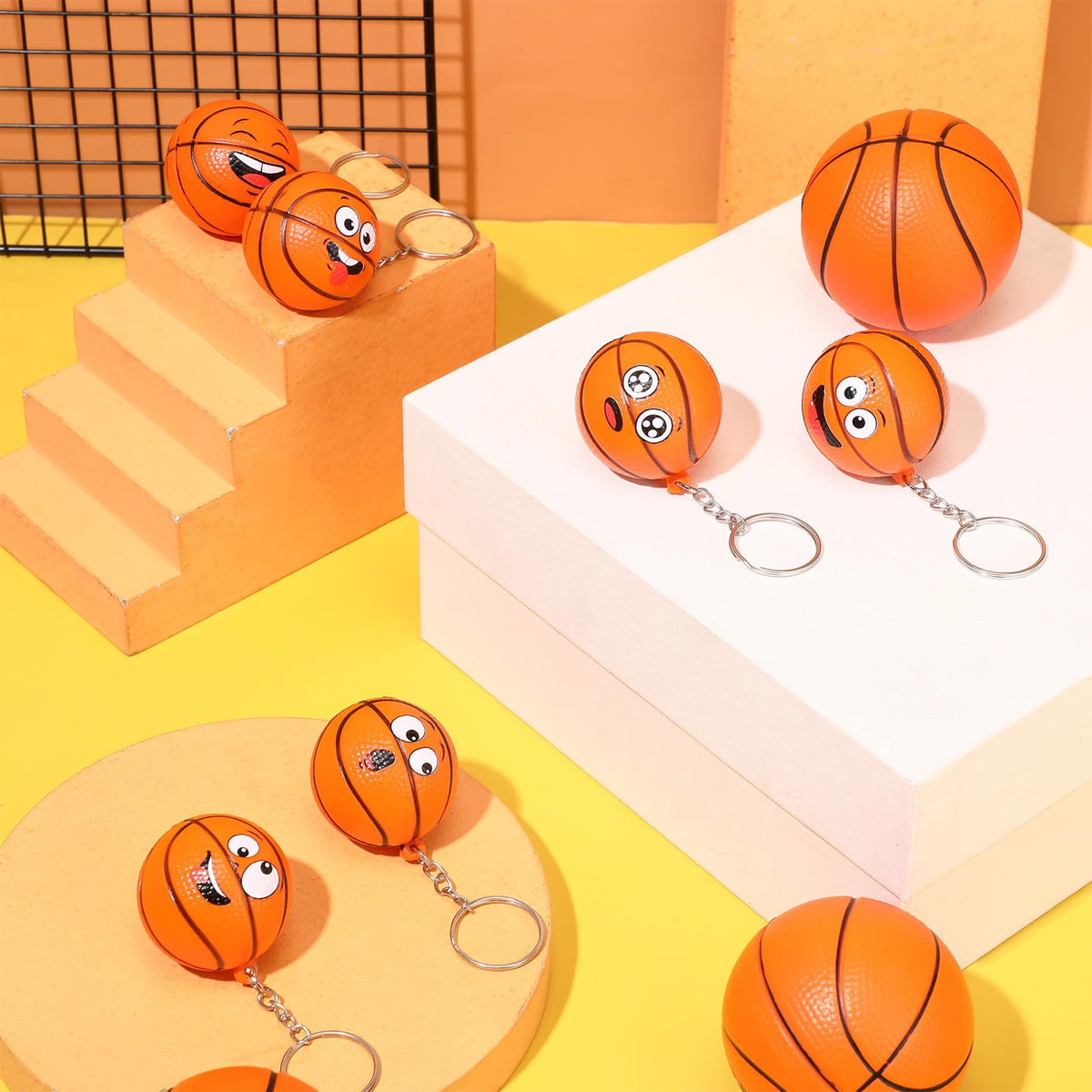 Arrowbash 12-Piece Mini Basketball Stress Ball Keychain – Squeeze Toy Gift