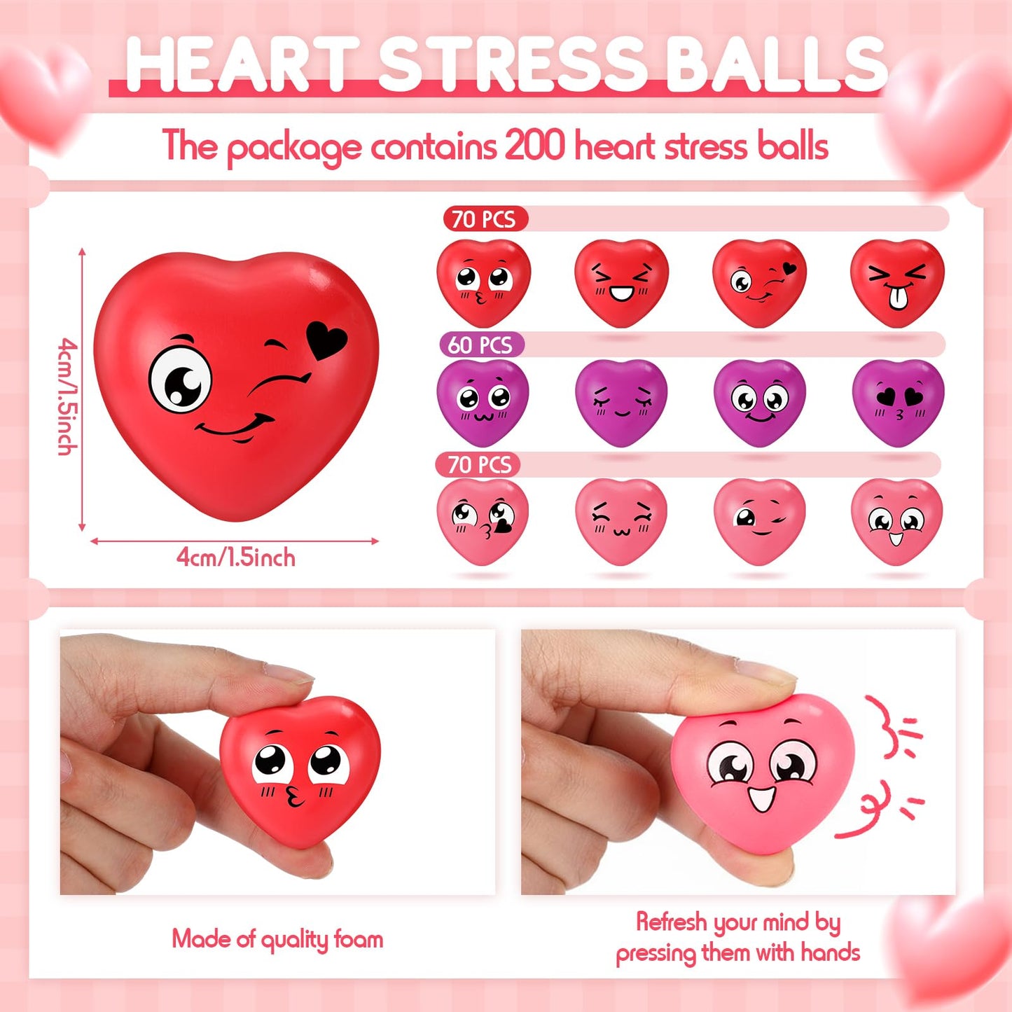 Arrowbash 150 Pcs Valentine Heart Stress Balls – 1.5-Inch Fidget Toys for Parties & Gifts