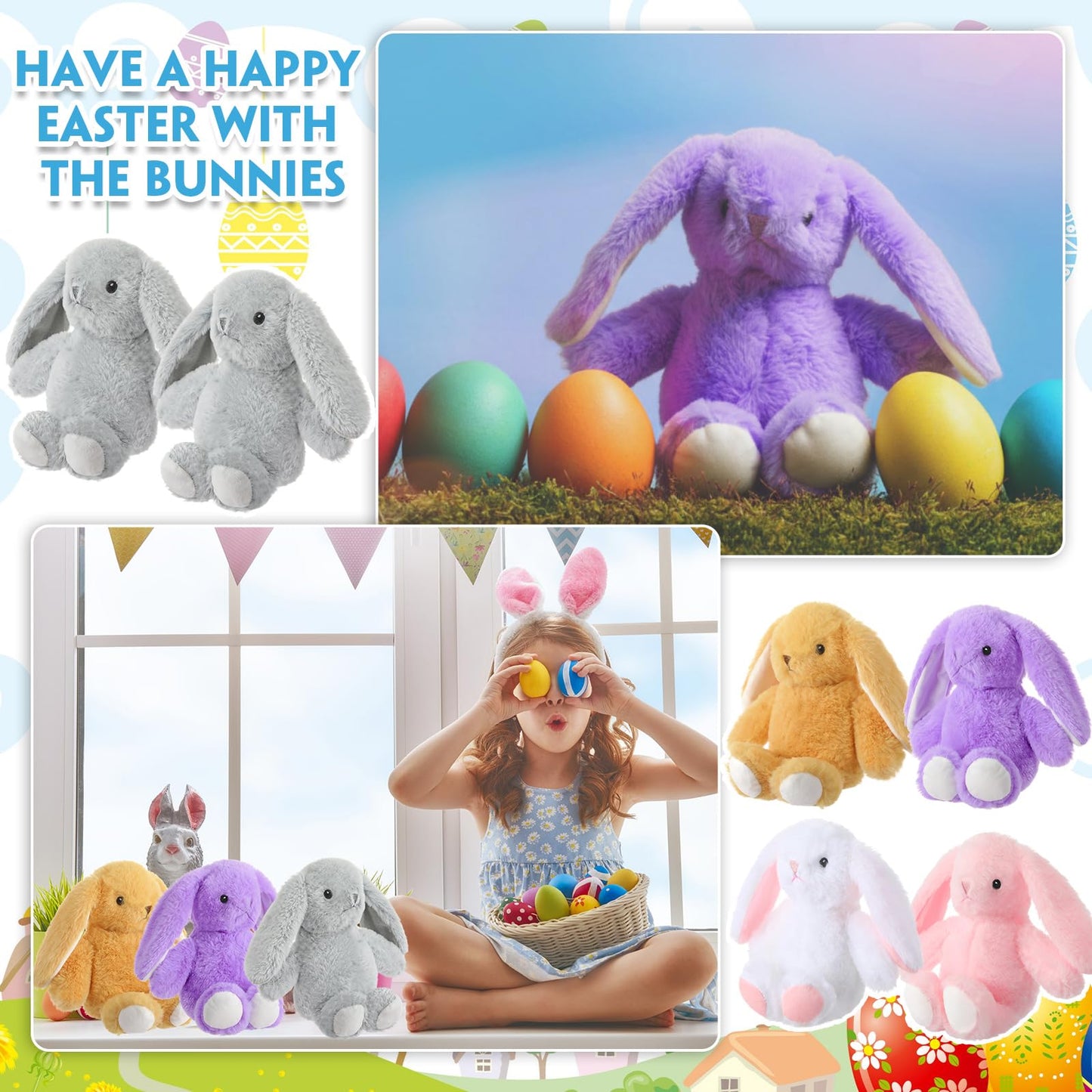 Arrowbash 20-Pcs 13.5-Inch Plush Easter Bunny Set in 5 Colors | Cute Stuffed Rabbits