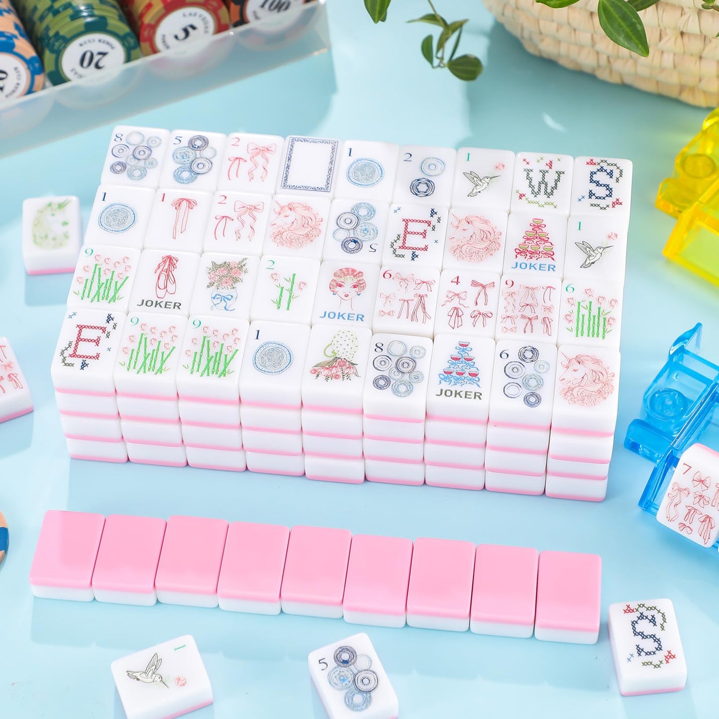 Arrowbash 160 Pcs Mini Mahjong Tiles Set – 1.2-Inch Tiles for American Mahjong with 8 Pattern Designs