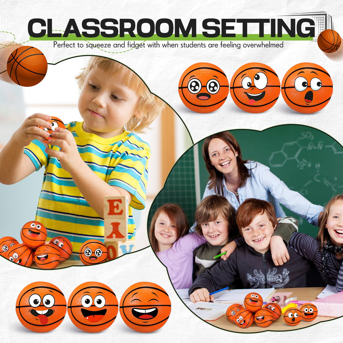Arrowbash 12 Pcs Mini Face Stress Balls – Basketball Themed Foam Squeeze Balls for Stress Relief, Party Favors