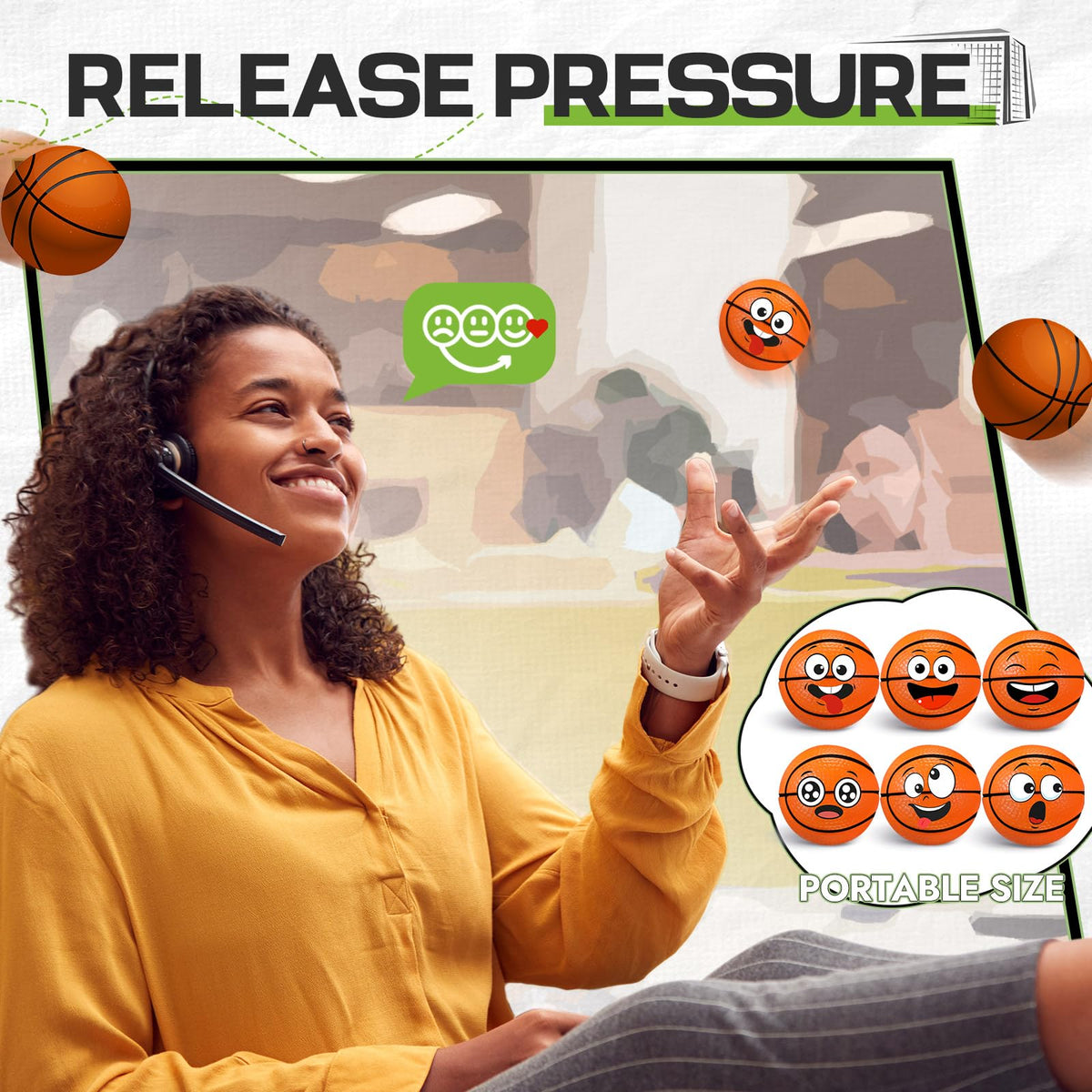 Arrowbash 12 Pcs Mini Face Stress Balls – Basketball Themed Foam Squeeze Balls for Stress Relief, Party Favors