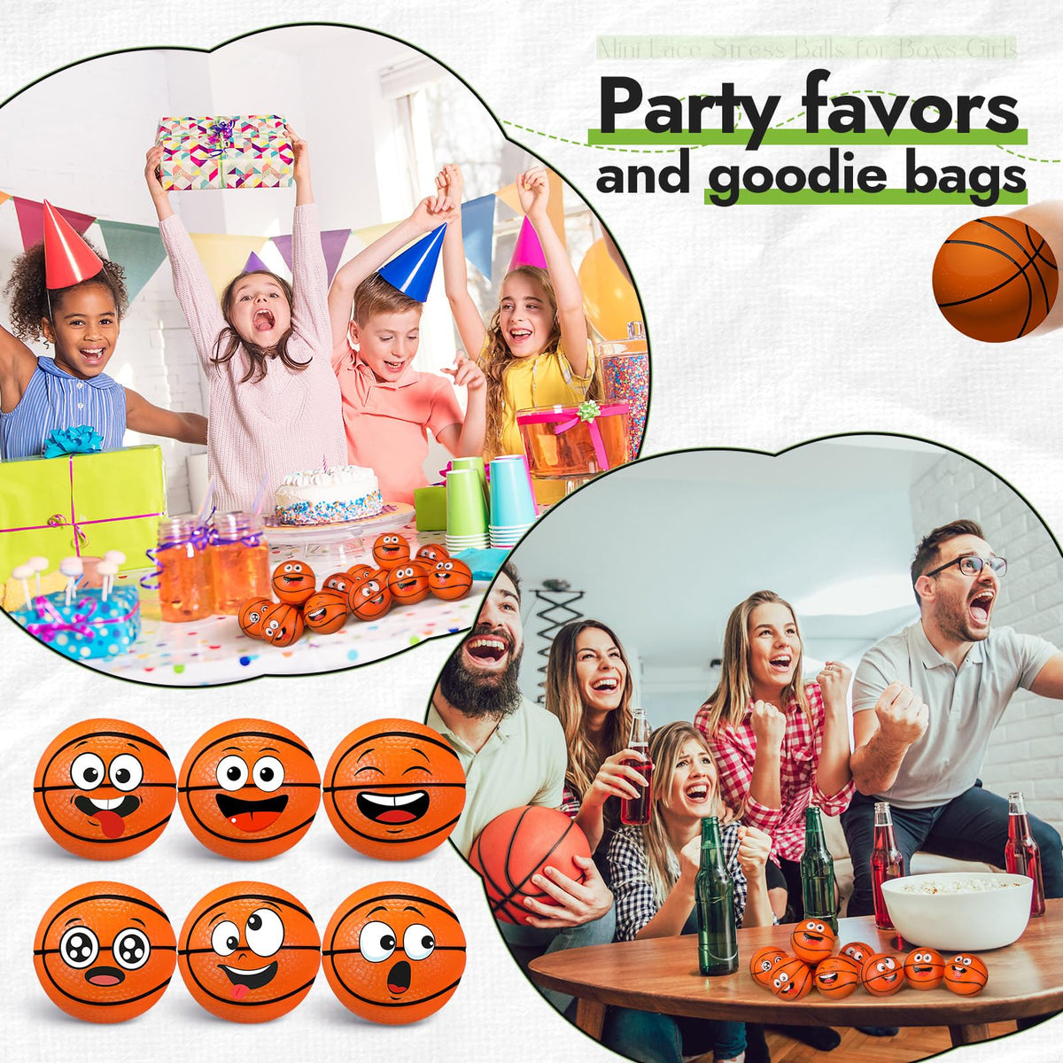 Arrowbash 12 Pcs Mini Face Stress Balls – Basketball Themed Foam Squeeze Balls for Stress Relief, Party Favors