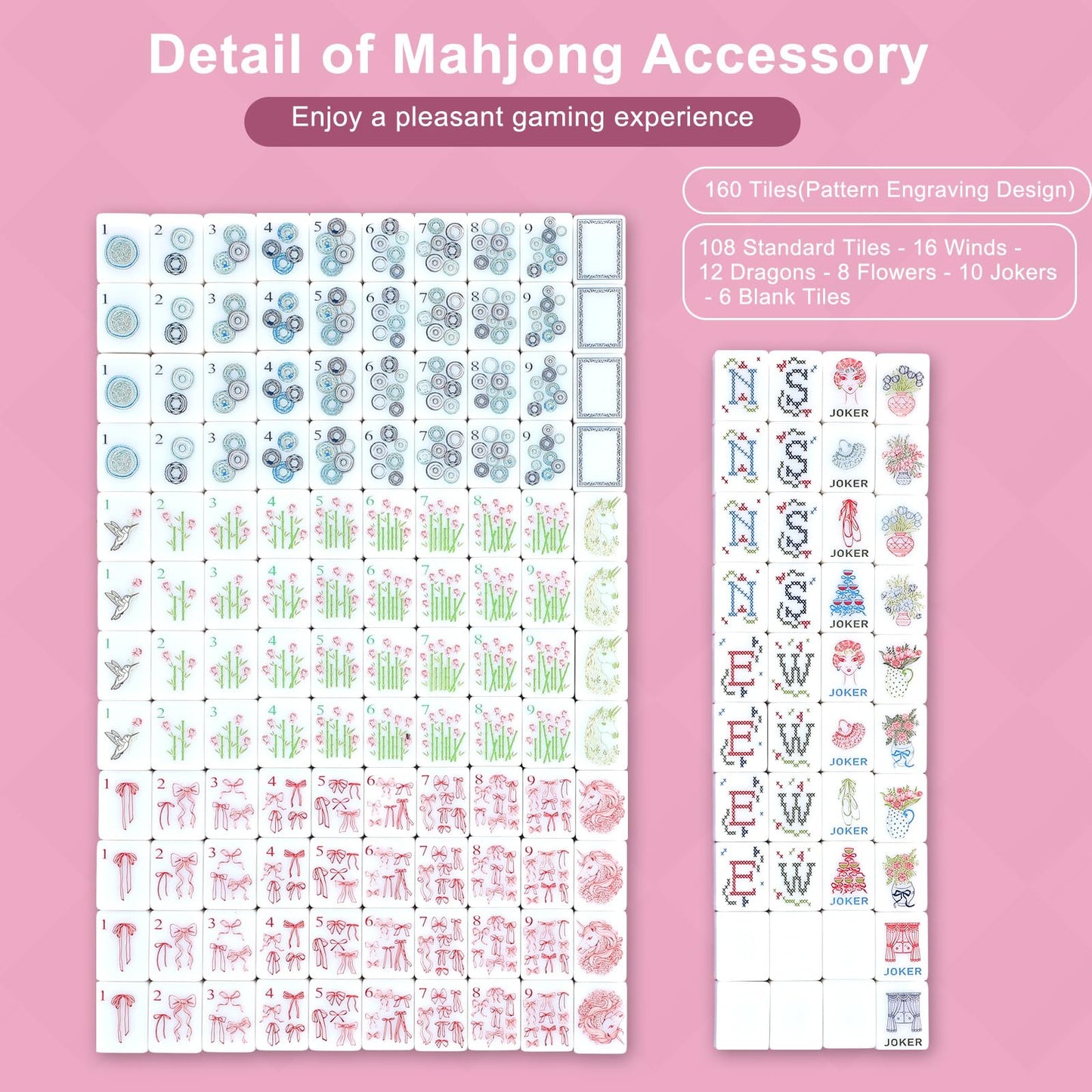 Arrowbash 160 Pcs Mini Mahjong Tiles Set – 1.2-Inch Tiles for American Mahjong with 8 Pattern Designs