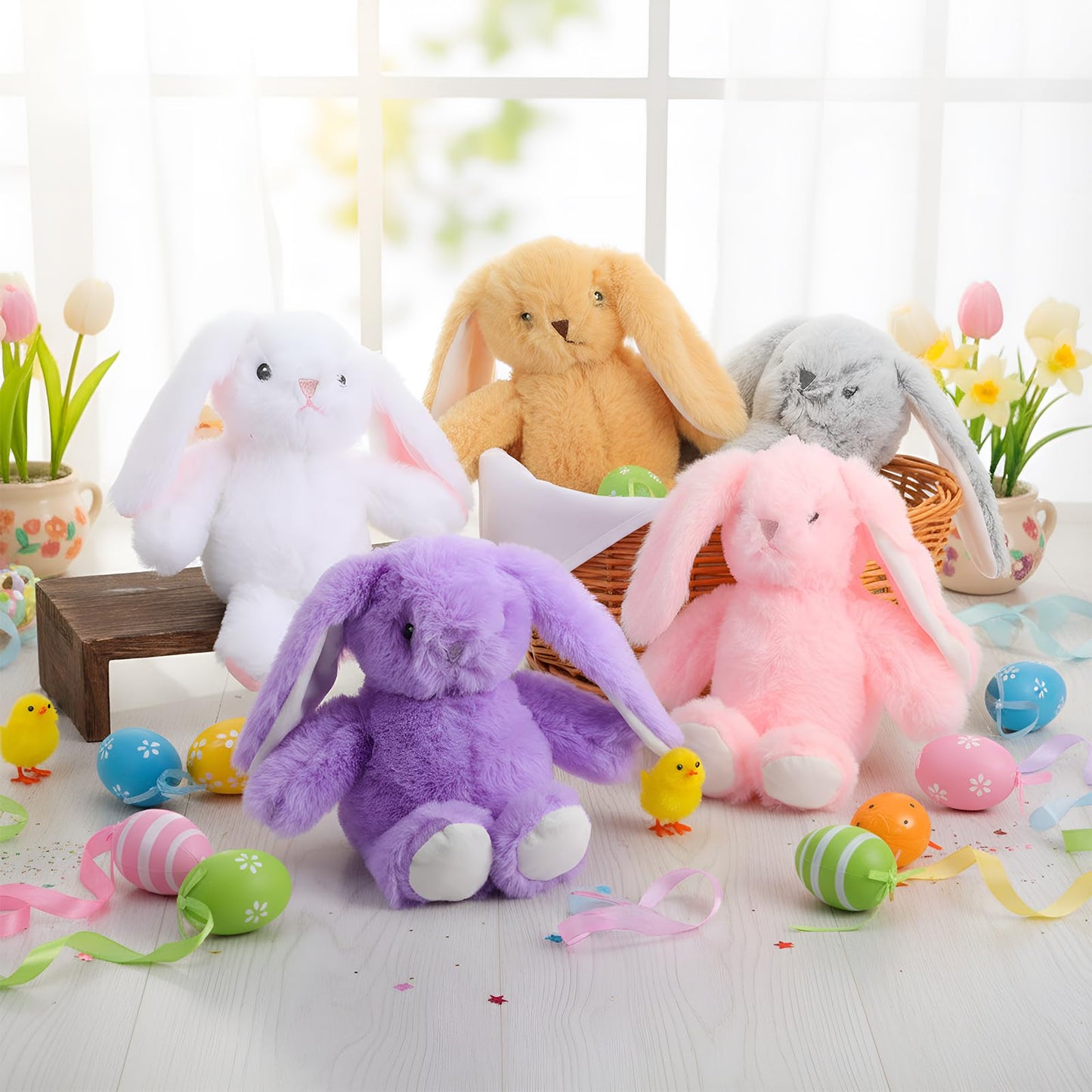 Arrowbash 20-Pcs 13.5-Inch Plush Easter Bunny Set in 5 Colors | Cute Stuffed Rabbits