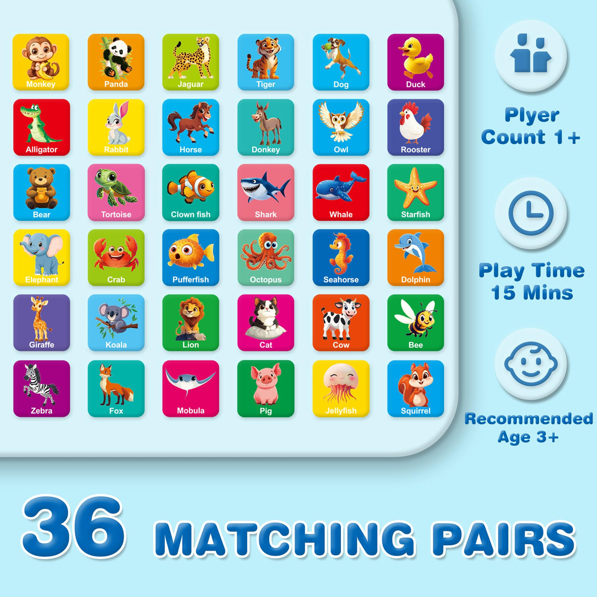 ArRuKi KIDS 72-Piece Animals Memory Game for Kids 3+ | 7-in-1 Memory Card Fun