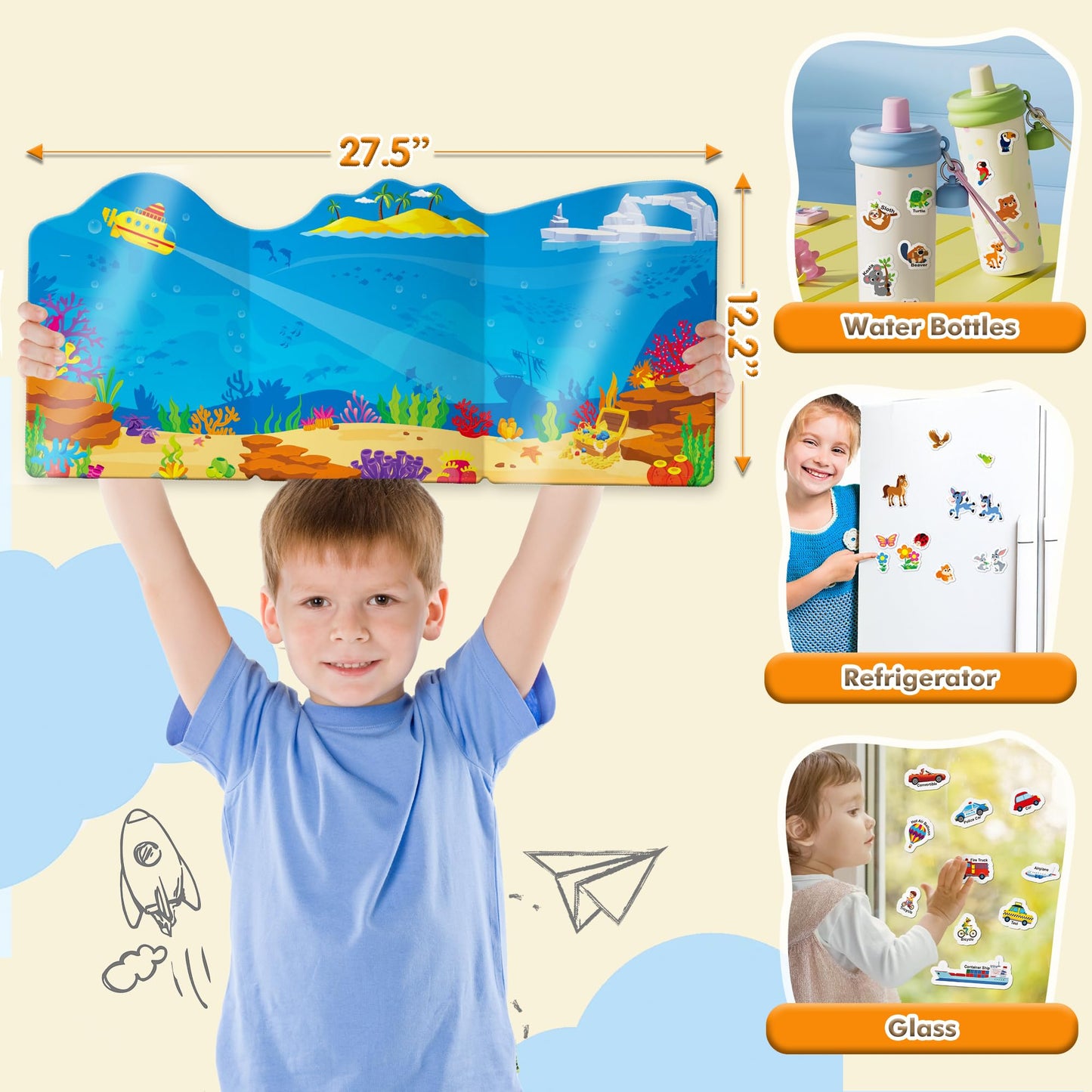 ArRuKi KIDS Reusable Jelly Sticker Books for Toddlers (Ages 3–5) – Ocean Wrold & Safari – Travel Craft Kits