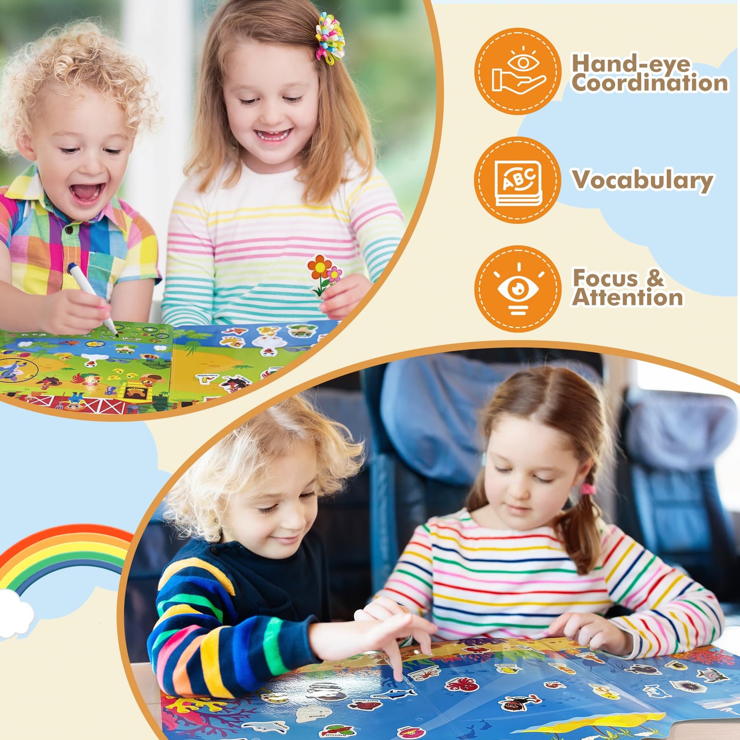 Arruki Kids Reusable Jelly Sticker Books for Toddlers – Farm & Ocean Scenes, 3D Jelly Stickers