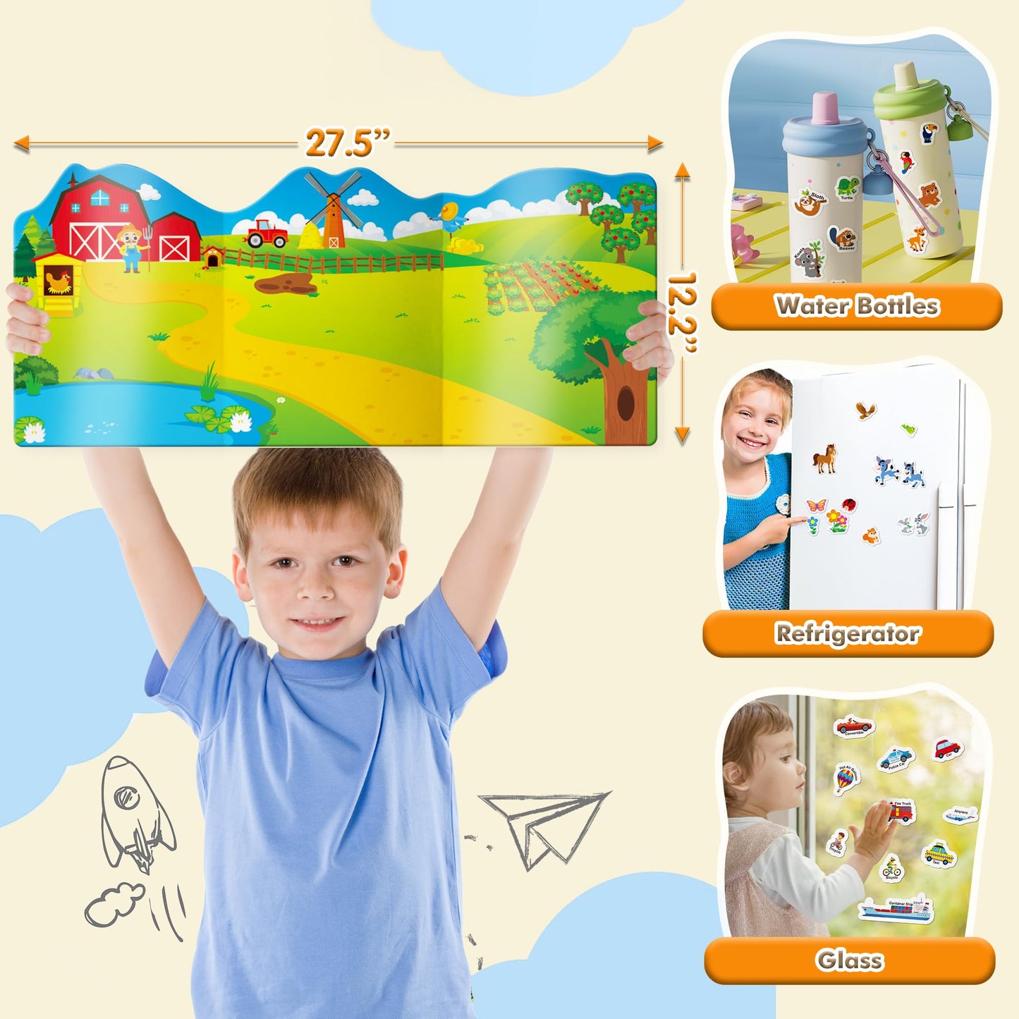 ArRuKi KIDS 2 Sets Reusable Sticker Books for Toddlers – Farm Animals & Safari