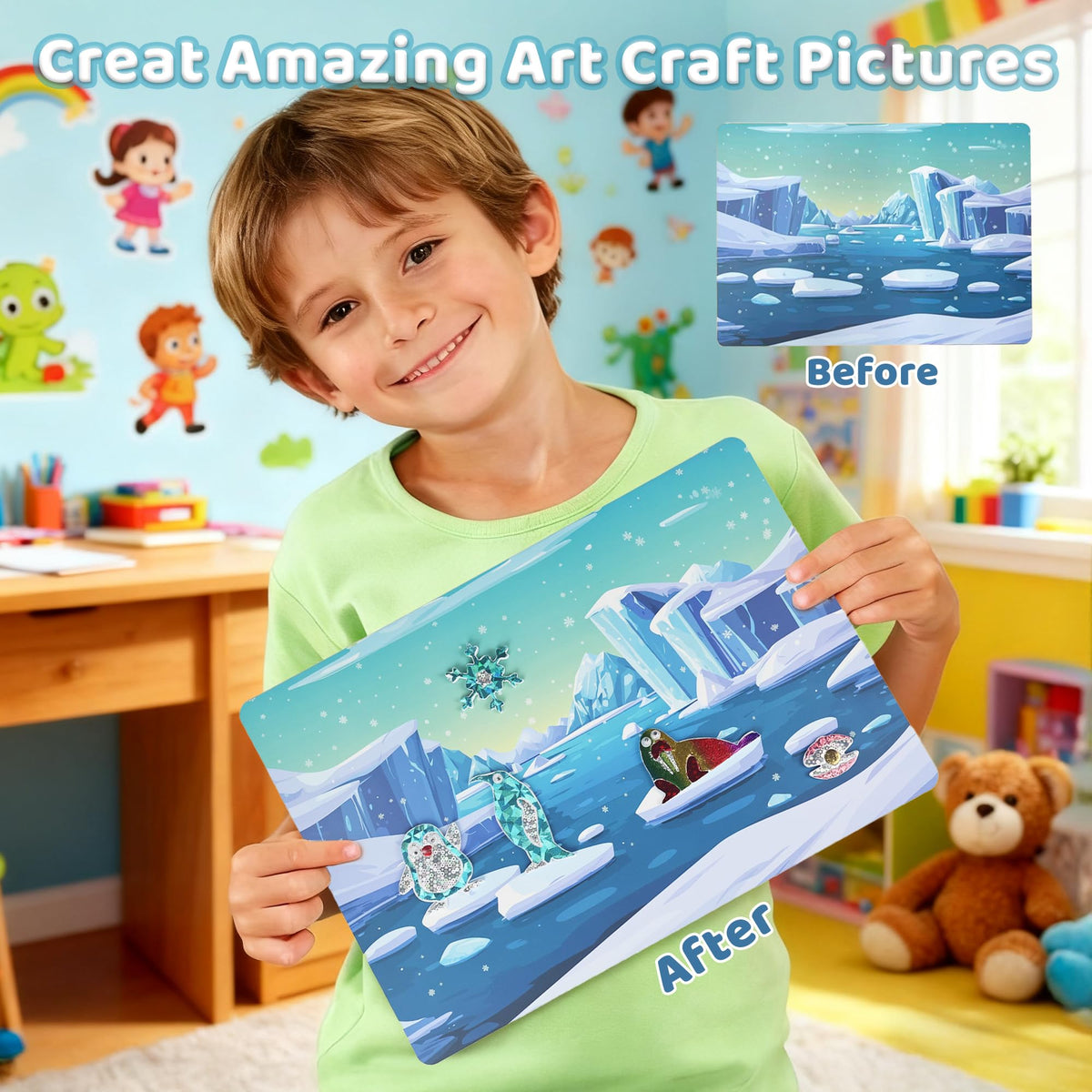 ArRuKi KIDS Foil Art Kit — Animals & Dinosaurs, Mess-Free Crafts for Kids