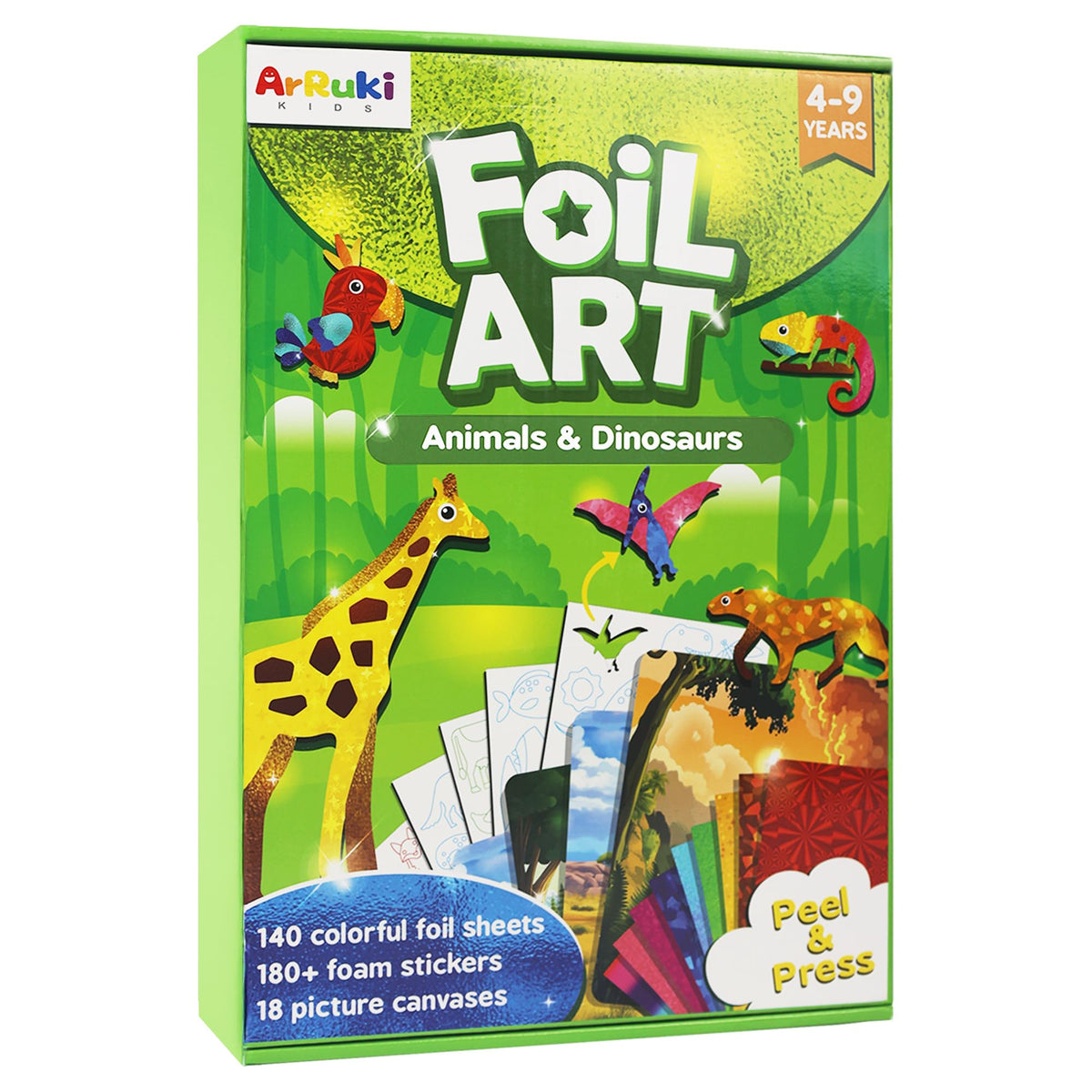 ArRuKi KIDS Foil Art Kit — Animals & Dinosaurs, Mess-Free Crafts for Kids