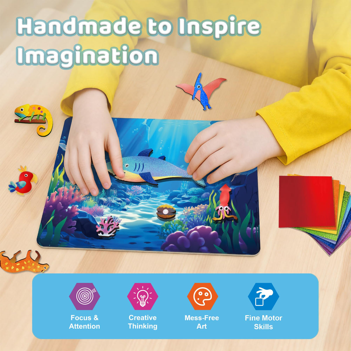 ArRuKi KIDS Foil Art Kit — Animals & Dinosaurs, Mess-Free Crafts for Kids