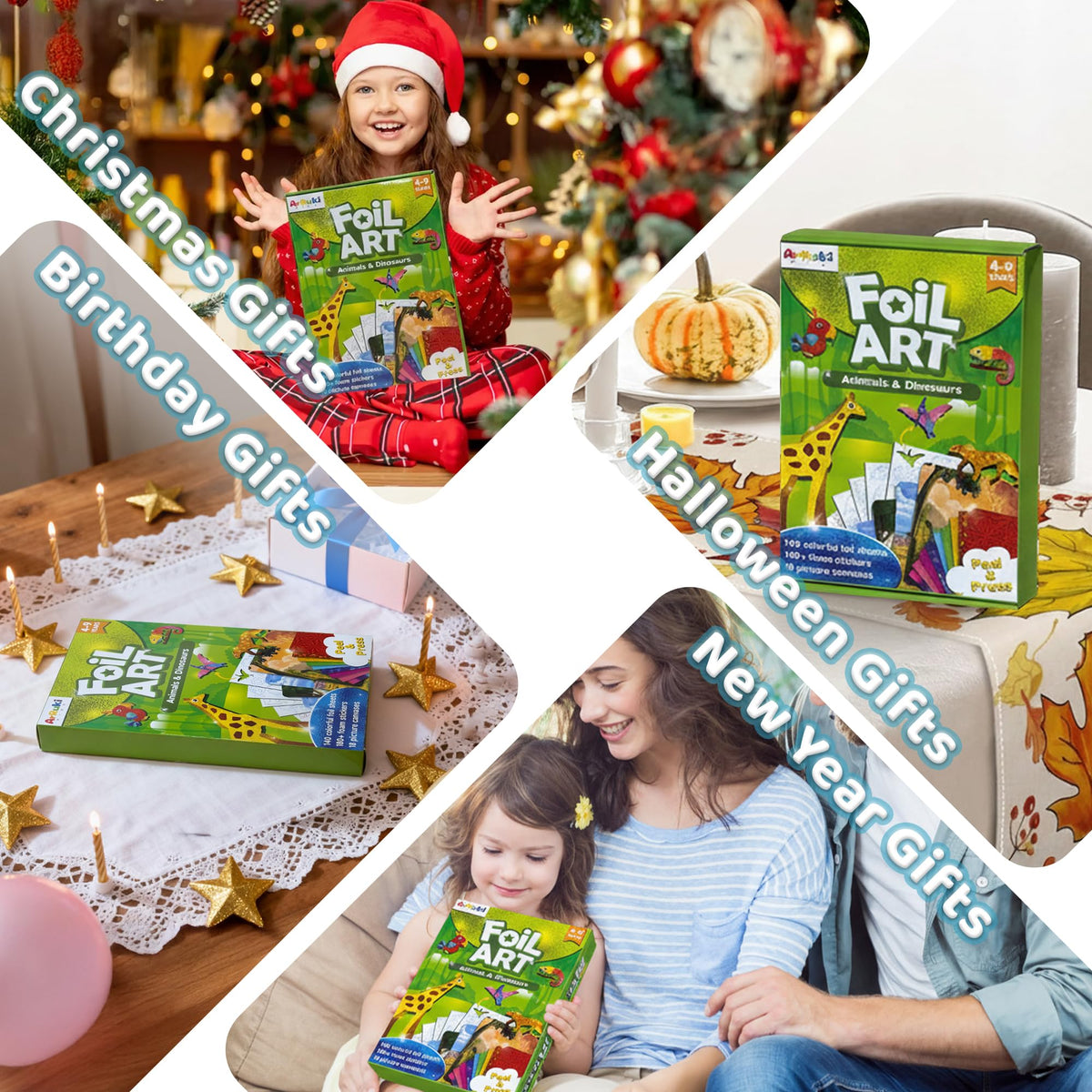 ArRuKi KIDS Foil Art Kit — Animals & Dinosaurs, Mess-Free Crafts for Kids