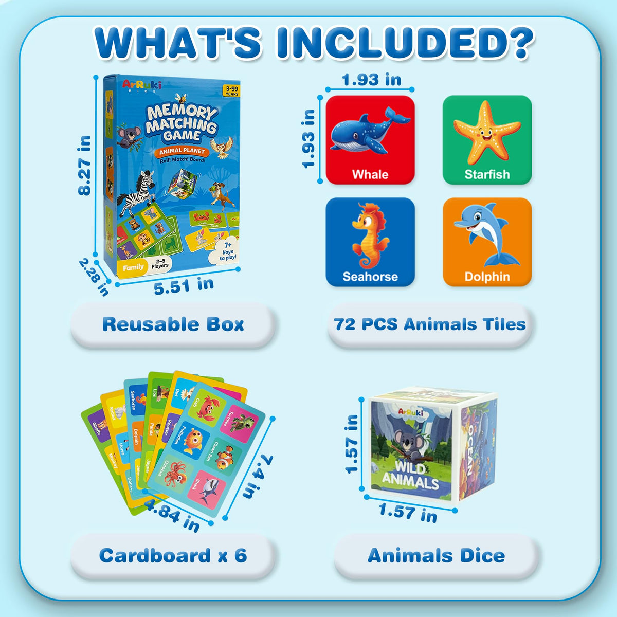 ArRuKi KIDS 72-Piece Animals Memory Game for Kids 3+ | 7-in-1 Memory Card Fun