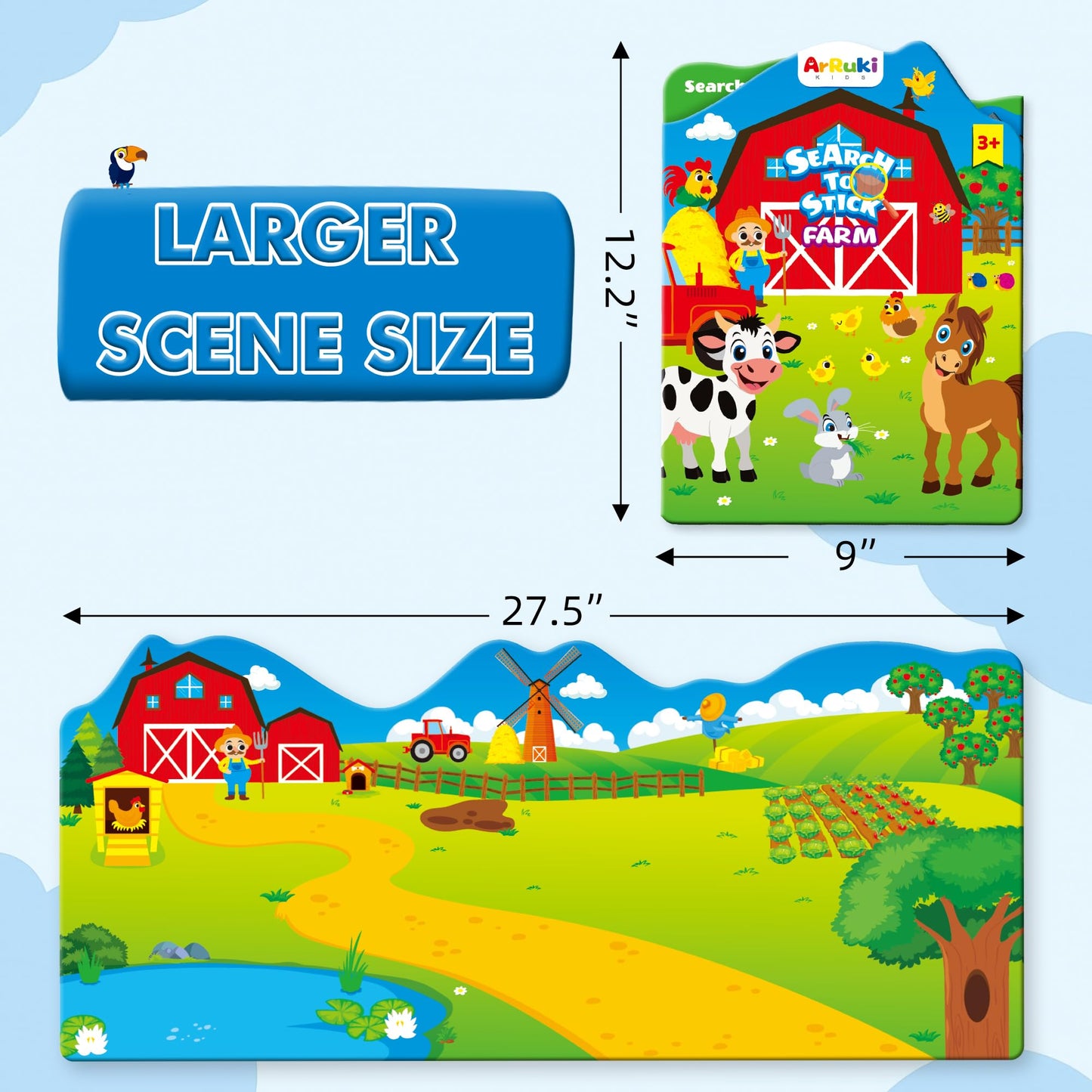 ArRuKi KIDS 2 Sets Reusable Sticker Books for Toddlers – Farm Animals & Safari