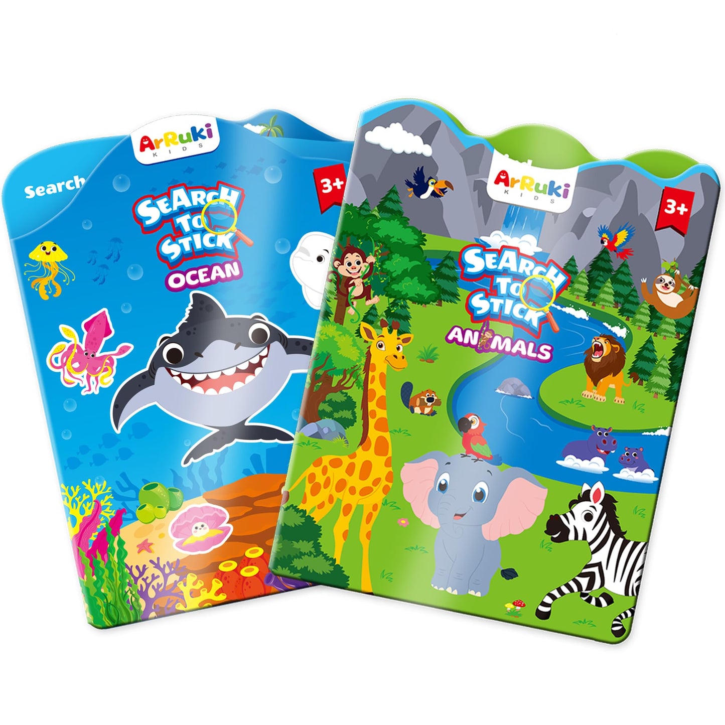 ArRuKi KIDS Reusable Jelly Sticker Books for Toddlers (Ages 3–5) – Ocean Wrold & Safari – Travel Craft Kits