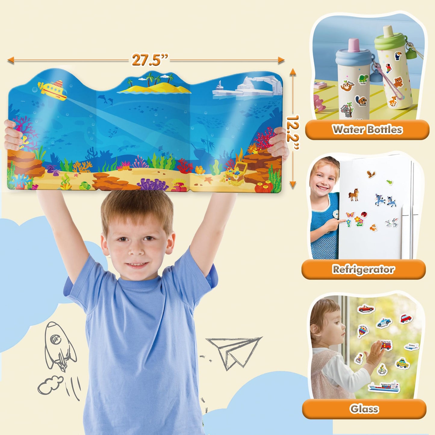Arruki Kids Reusable Jelly Sticker Books for Toddlers – Farm & Ocean Scenes, 3D Jelly Stickers