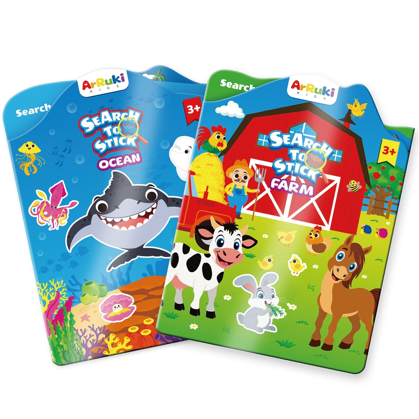 Arruki Kids Reusable Jelly Sticker Books for Toddlers – Farm & Ocean Scenes, 3D Jelly Stickers
