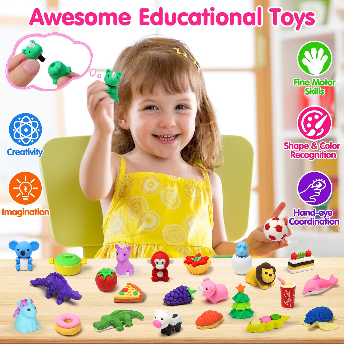 Arscniek Animal Erasers – 110 Pack Take-Apart Desk Pets & Classroom Prizes