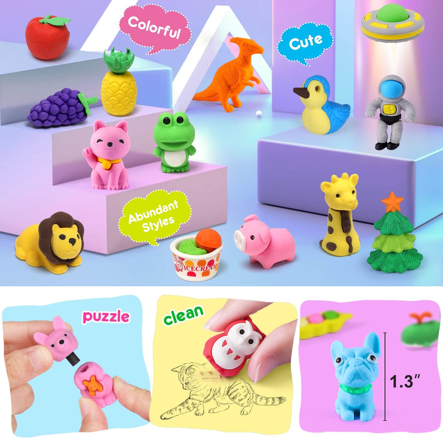 Arscniek Animal Erasers – 110 Pack Take-Apart Desk Pets & Classroom Prizes