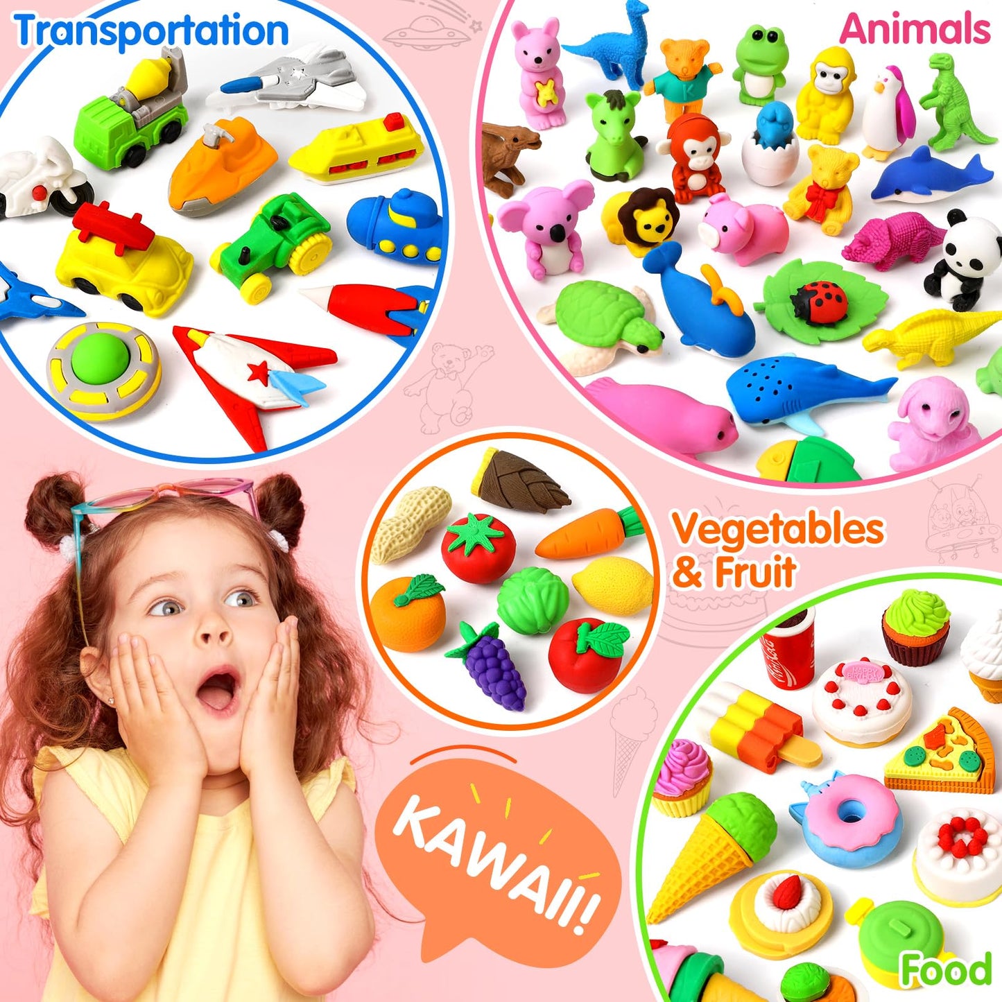 Arscniek 70 Pack Animal Erasers for Kids – 3D Puzzle Desk Pets & Classroom Prizes