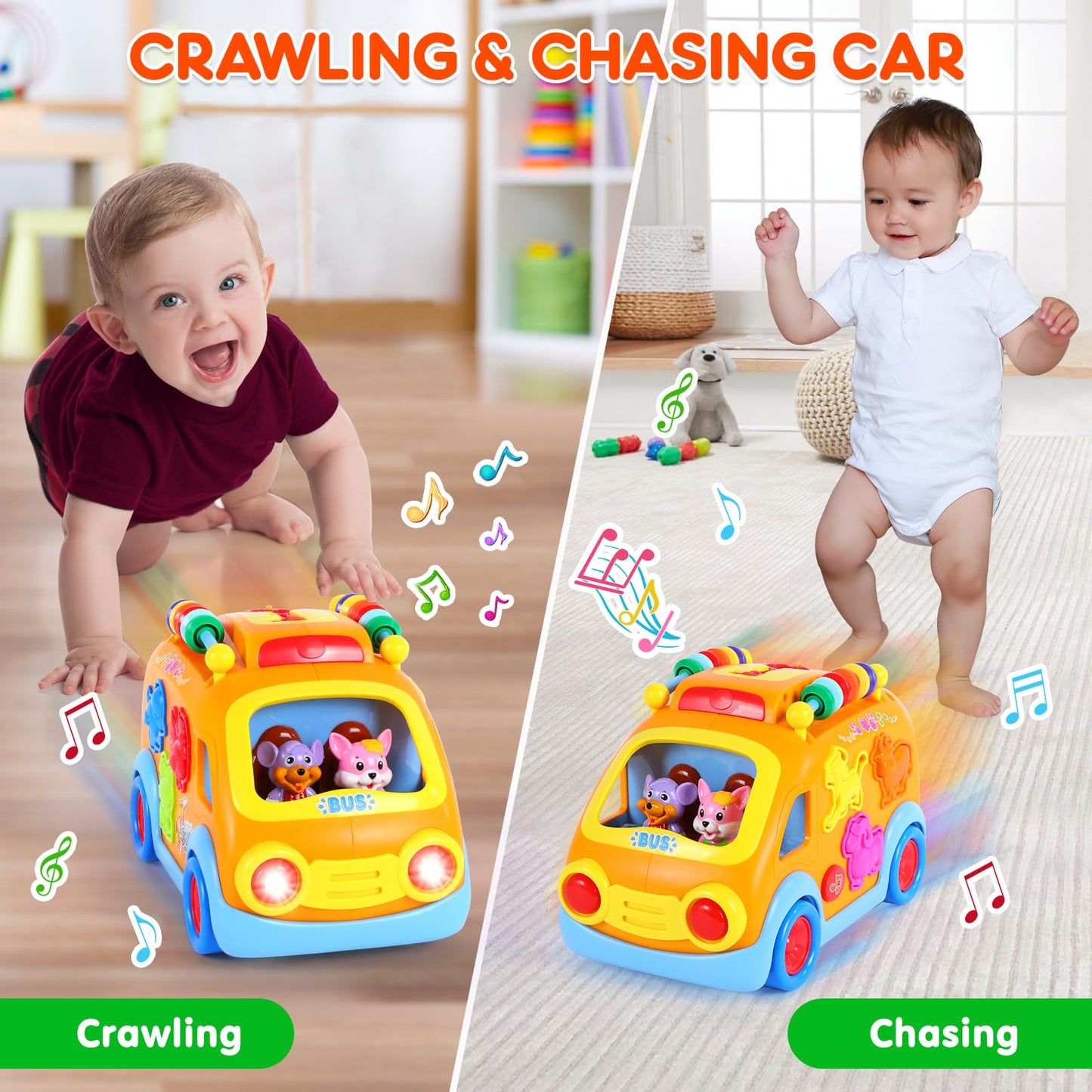 arscniek Toy Cars for Toddlers 2-4 — Musical Learning Bus with Animal Blocks