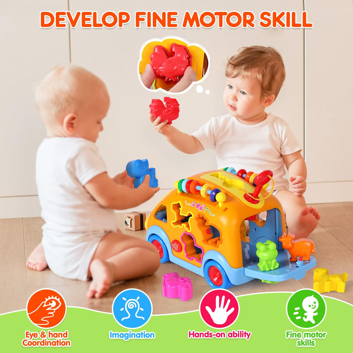 arscniek Toy Cars for Toddlers 2-4 — Musical Learning Bus with Animal Blocks