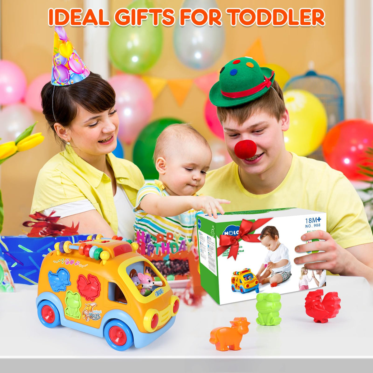arscniek Toy Cars for Toddlers 2-4 — Musical Learning Bus with Animal Blocks