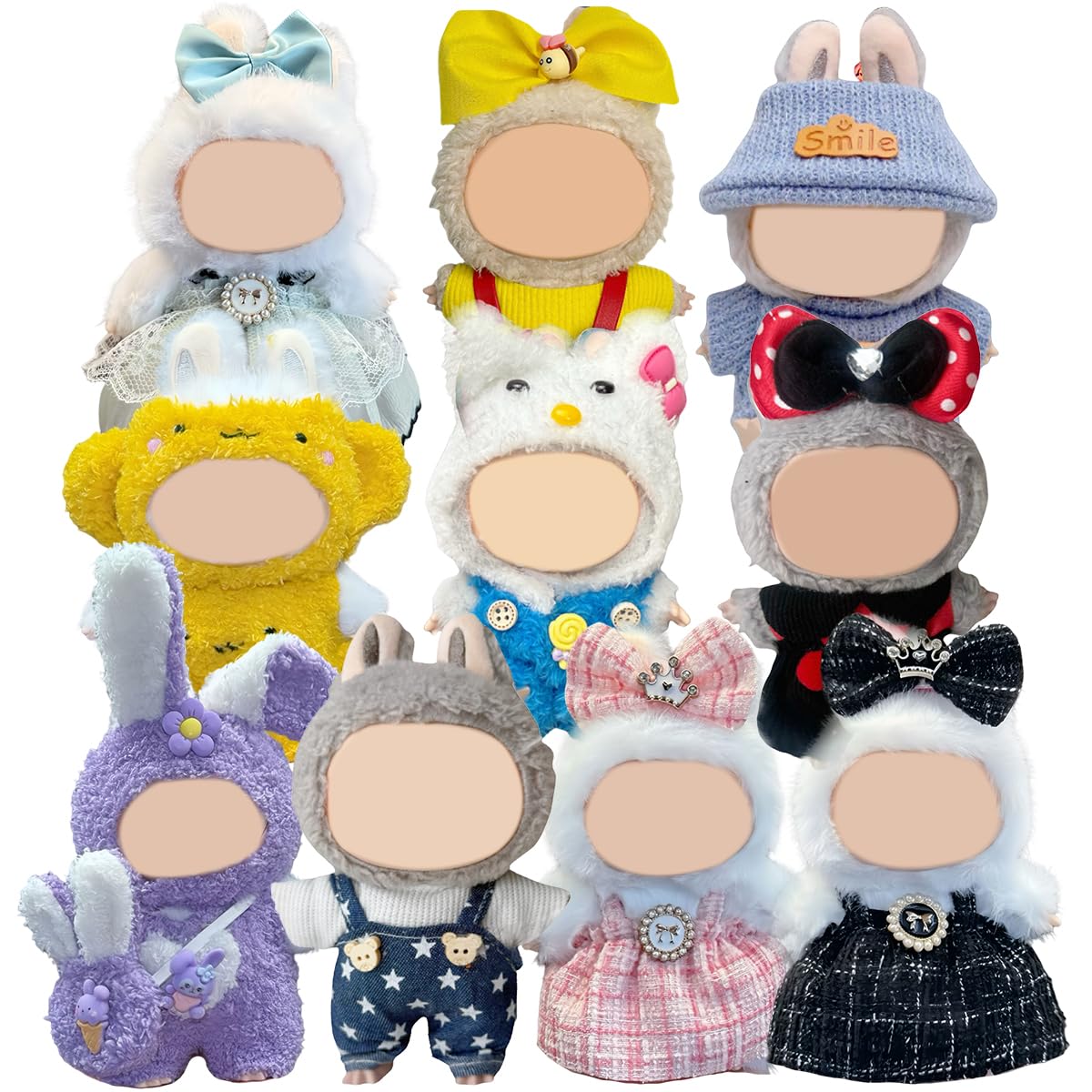 Arsfit 10-Pack 17cm Labubu Doll Clothes – Designer Hat, Dress & Accessory Set