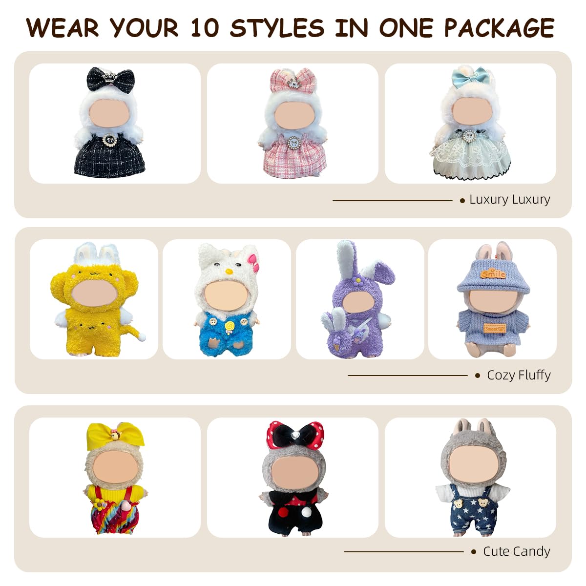 Arsfit 10-Pack 17cm Labubu Doll Clothes – Designer Hat, Dress & Accessory Set