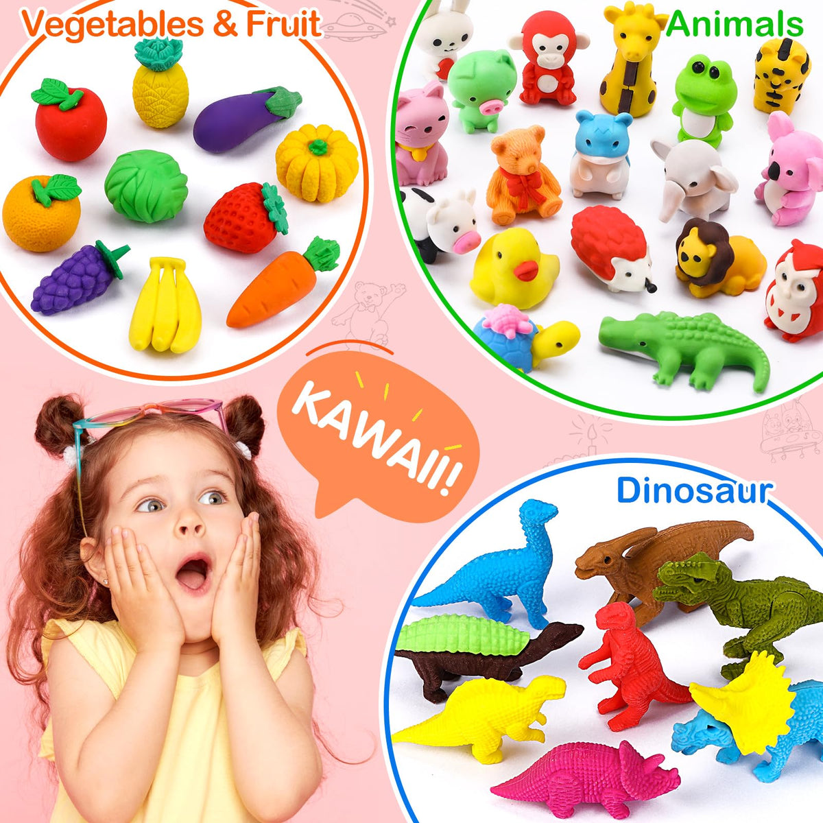 Arscniek 40-Pack 3D Puzzle Erasers for Kids – Take-Apart Animal & Food Erasers