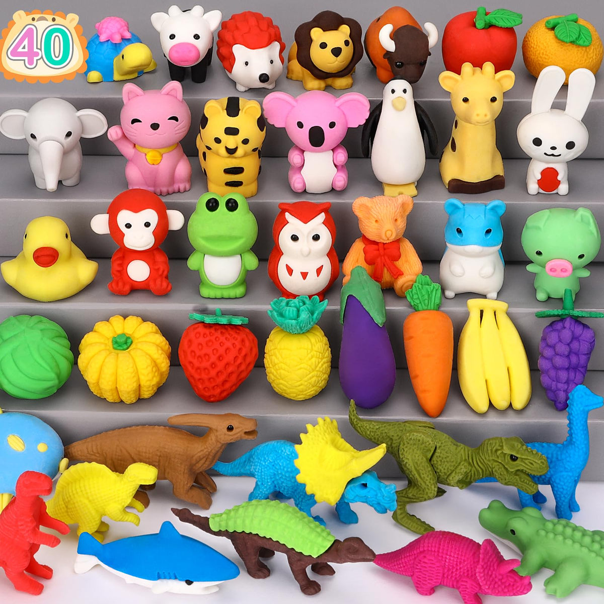 Arscniek 40-Pack 3D Puzzle Erasers for Kids – Take-Apart Animal & Food Erasers