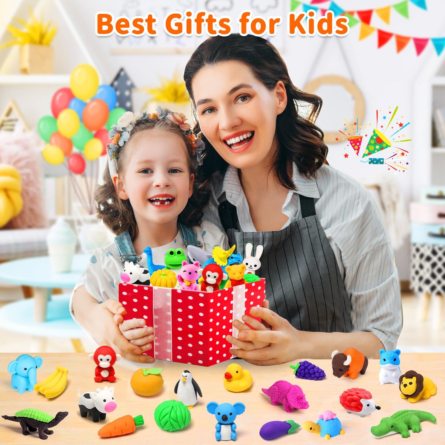 Arscniek 40-Pack 3D Puzzle Erasers for Kids – Take-Apart Animal & Food Erasers