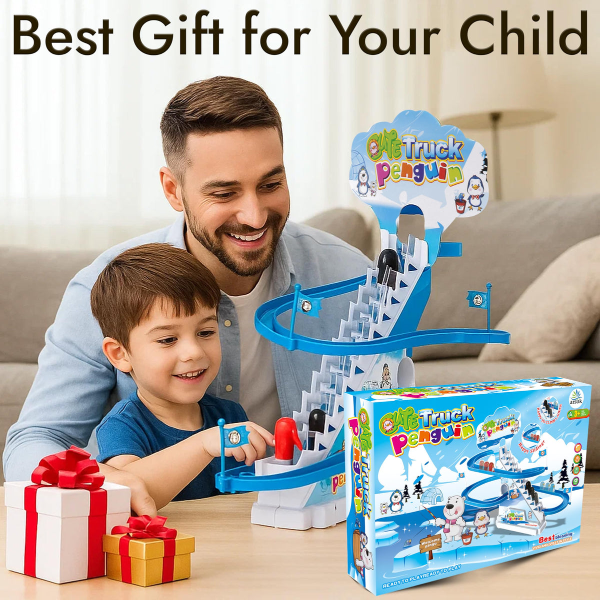 ARSUK Penguin Race Game Toy – Musical Roller Coaster Track with LED Lights