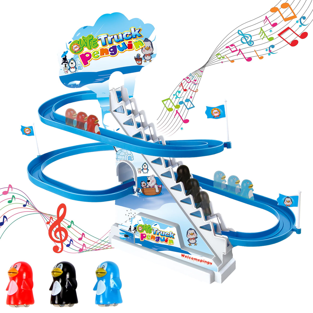 ARSUK Penguin Race Game Toy – Musical Roller Coaster Track with LED Lights