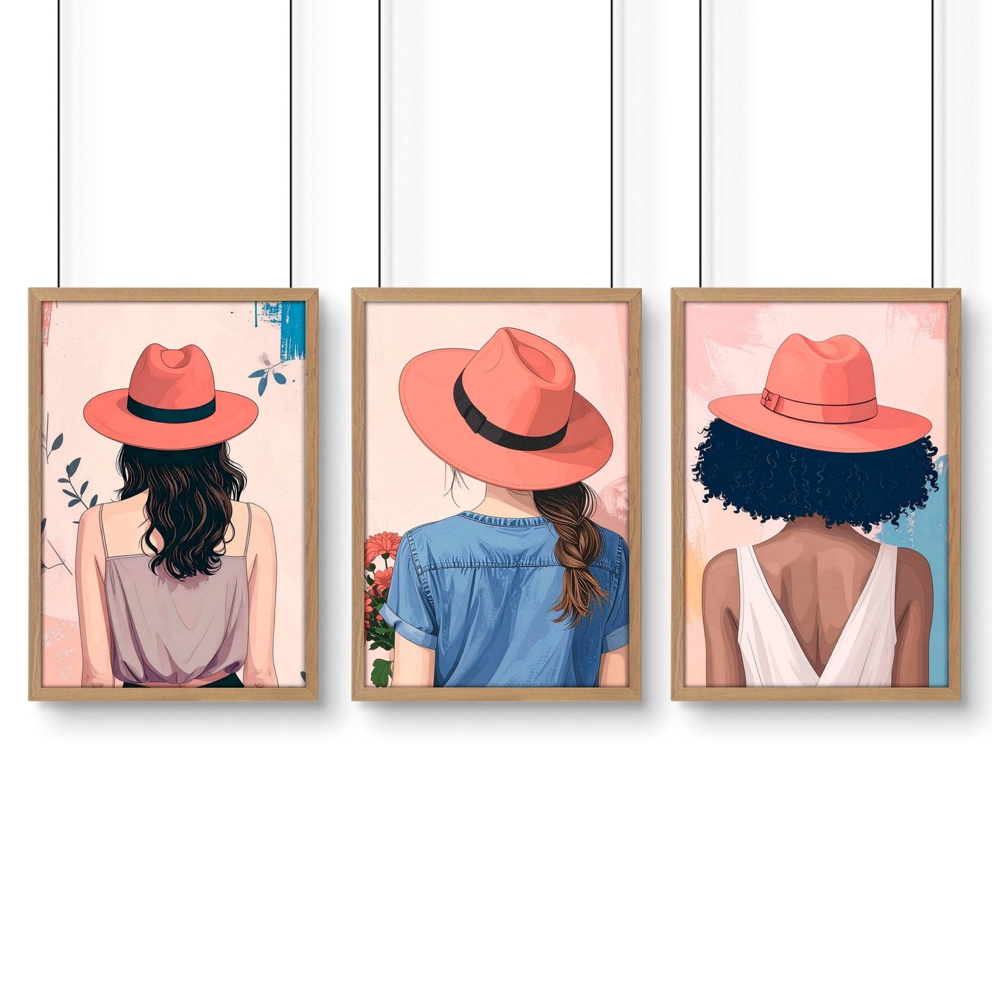Art For Bedroom | Set of 3 Boho Women Wall art Prints