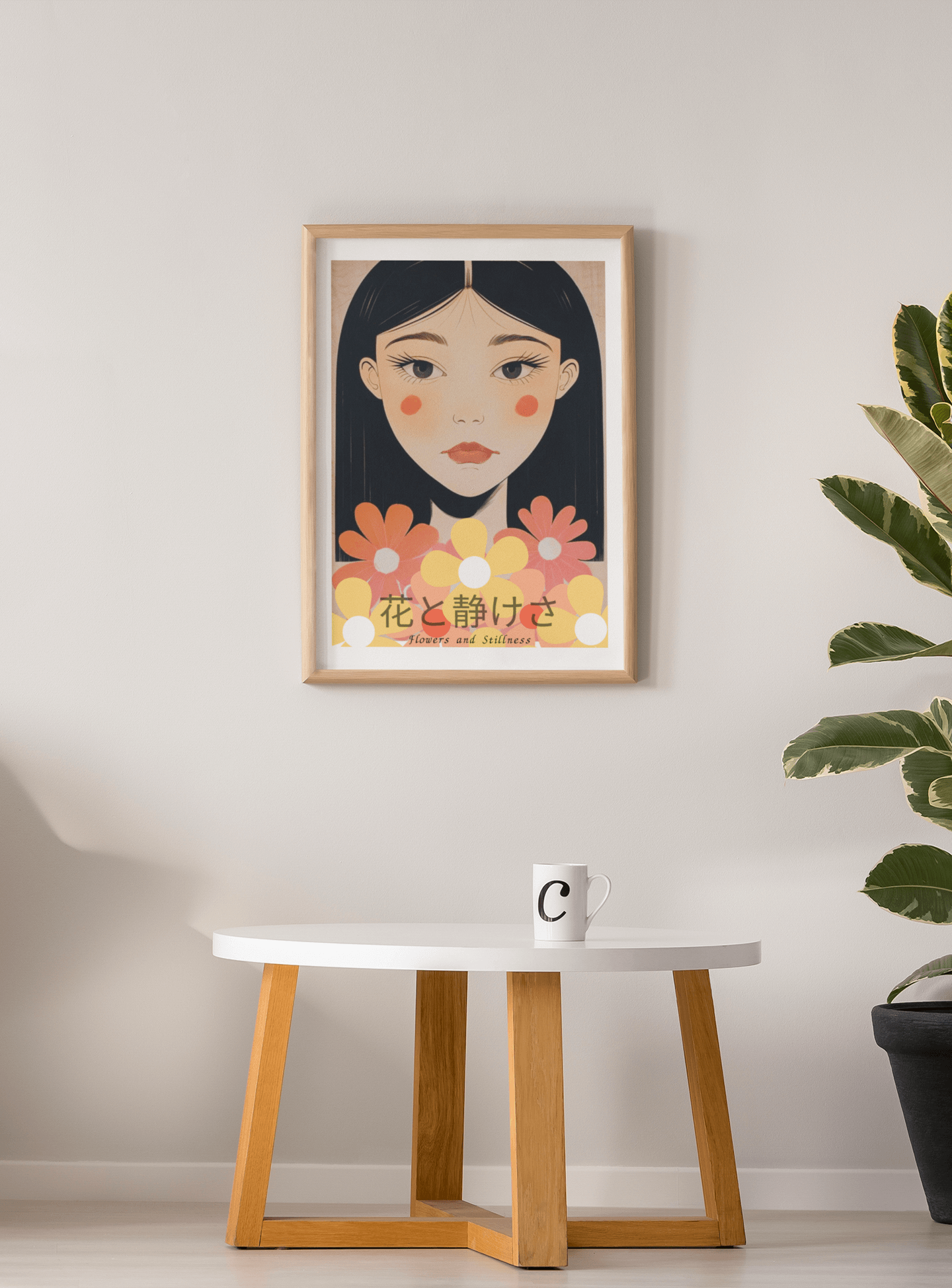 Japanese Portrait Art Print - Flowers & Stillness