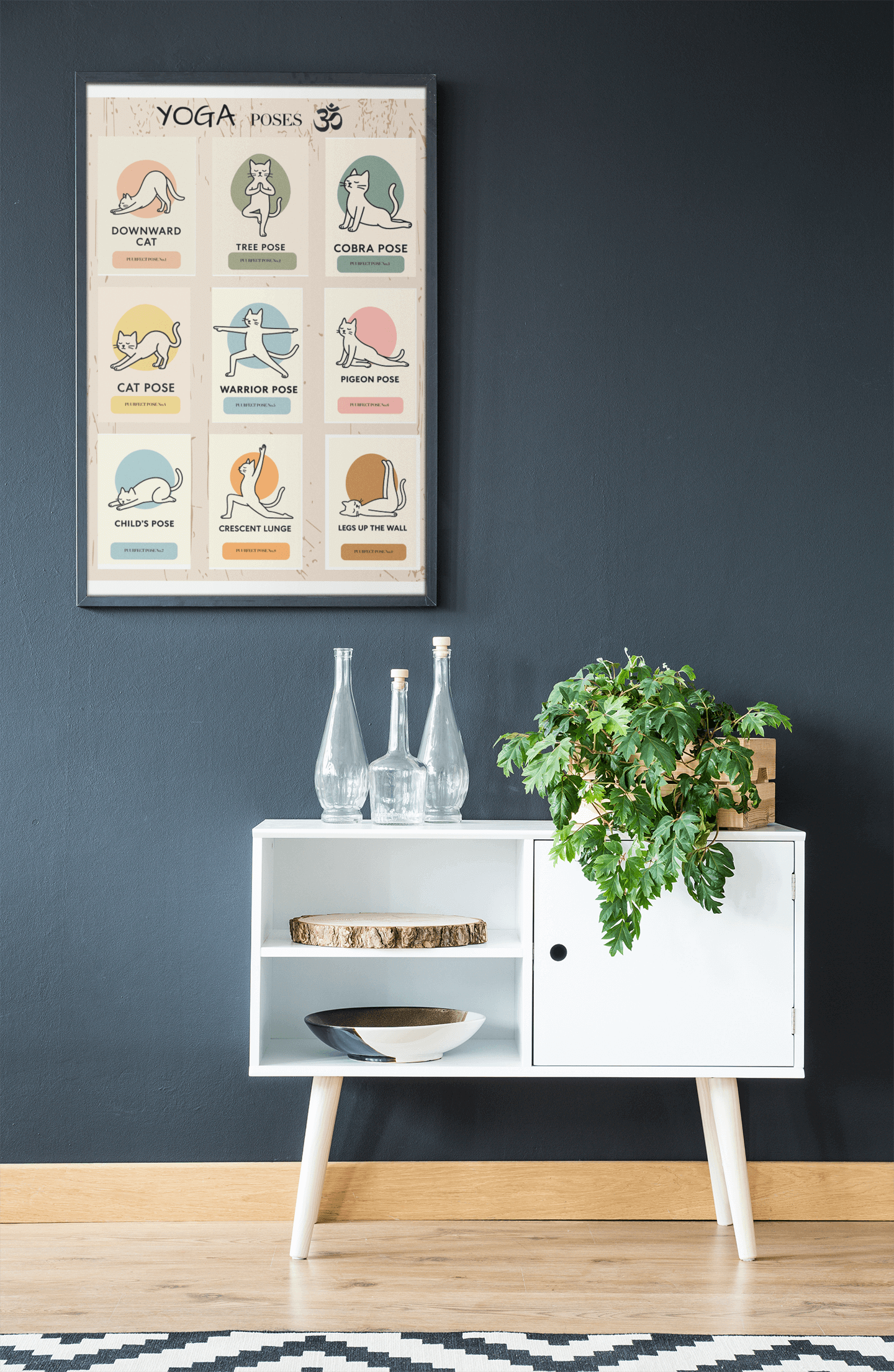 Cat Yoga Digital Print Bundle – 9 Poses + Full Poster (Instant Download)