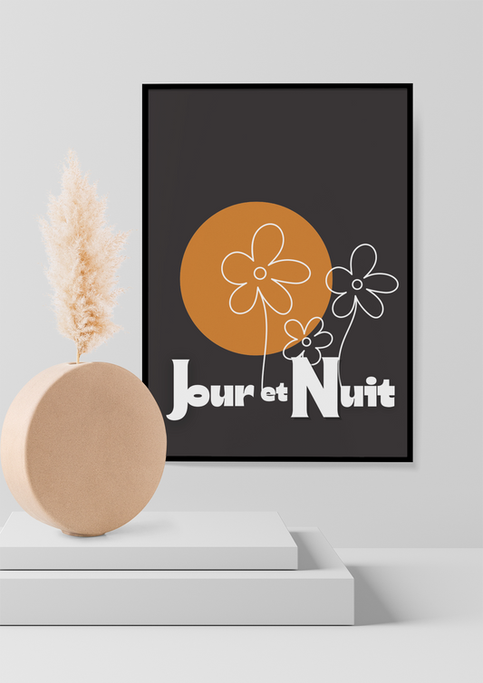 Boho Wall Art - Day & Night Modern - Framed Poster
