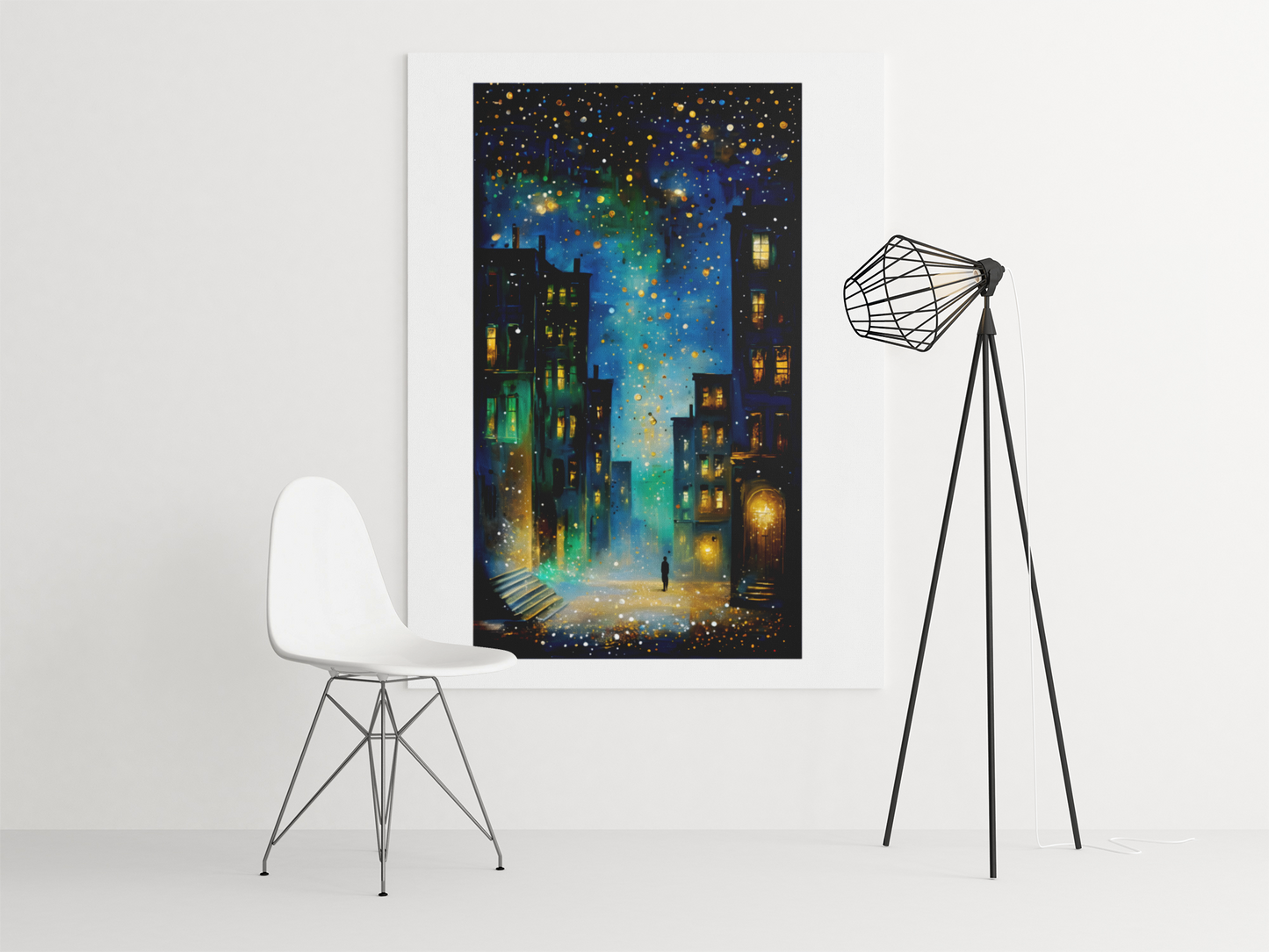 Surreal Urban Night Scene Poster - Vibrant Reflection - Black Framed Art Ready to Hang