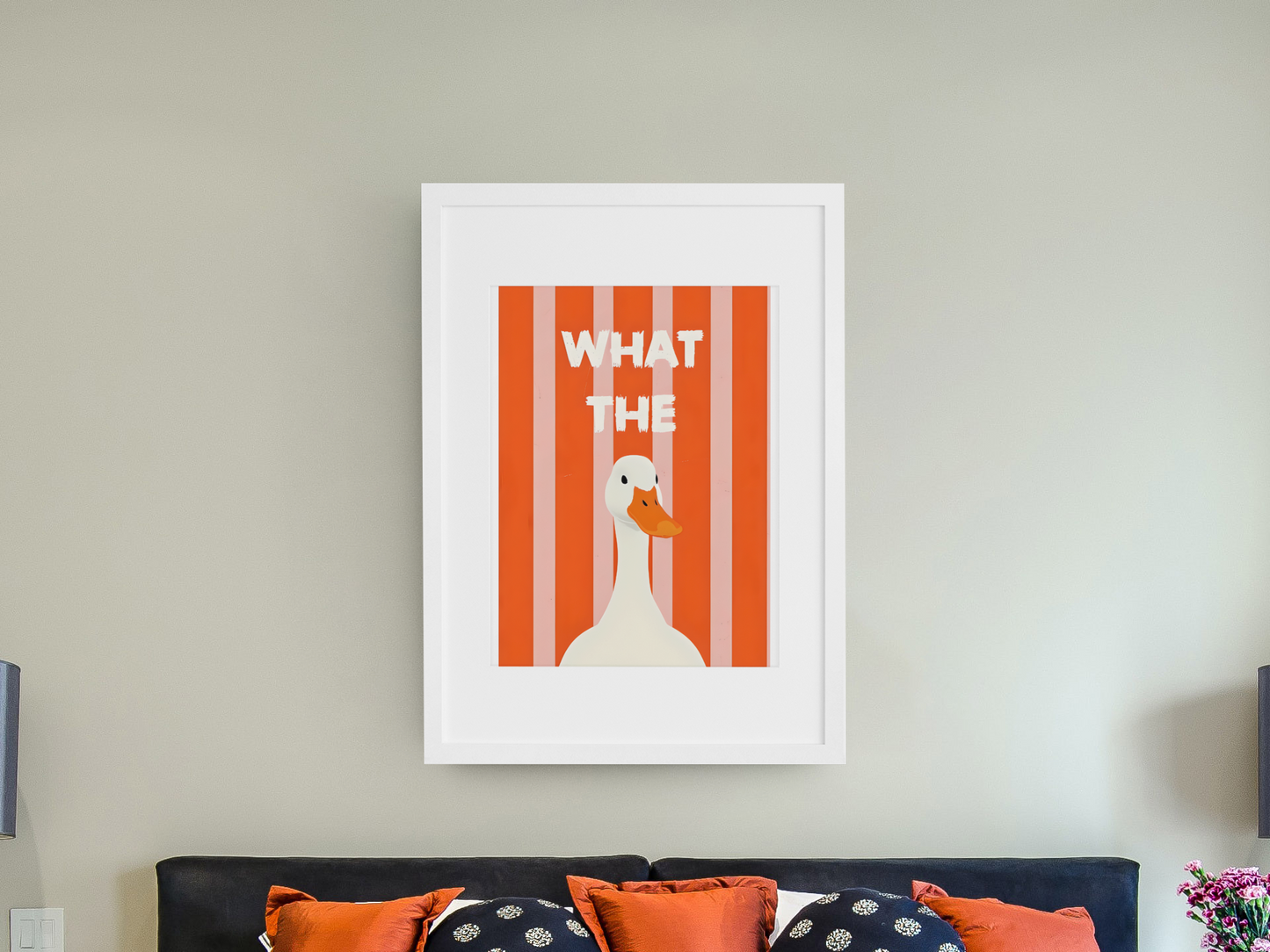 What The Duck: Funny Minimalist Animal Poster - Bold Stripes & Whimsical Design